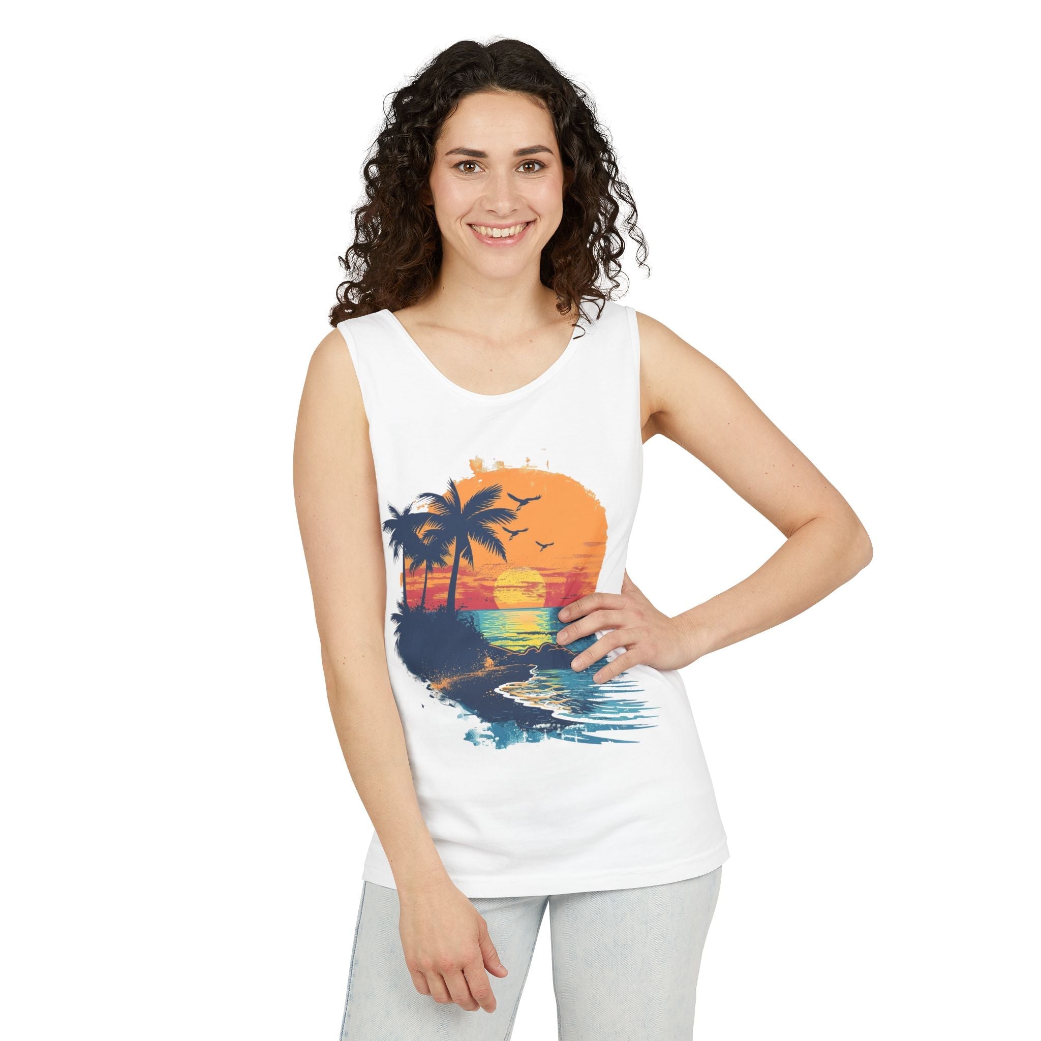 Tropical Sunset Tank Top Palm Tree Beach Graphic Tank - Etna Gift