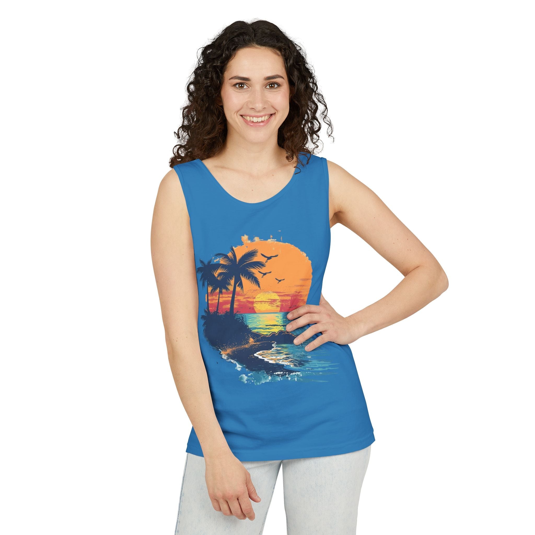 Tropical Sunset Tank Top Palm Tree Beach Graphic Tank - Etna Gift