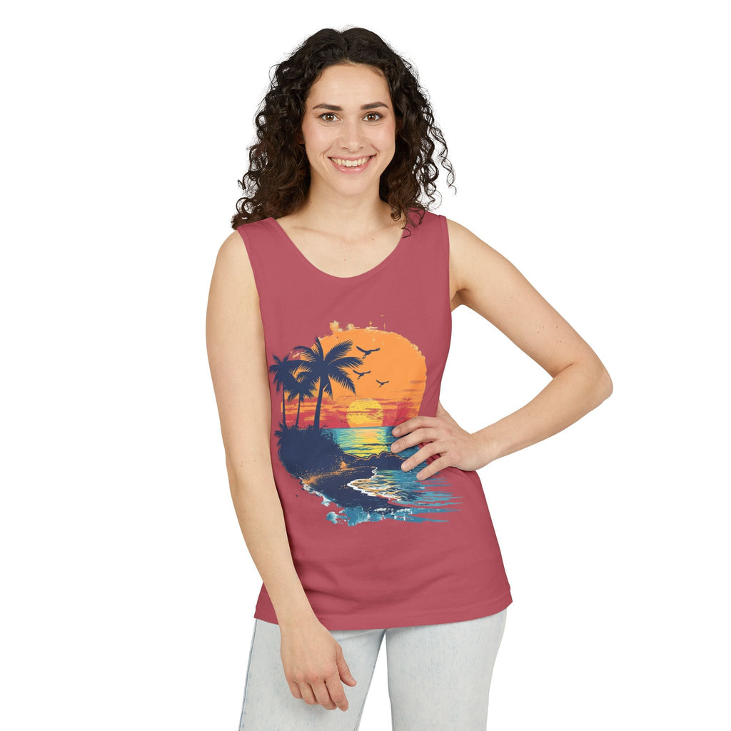 Tropical Sunset Tank Top Palm Tree Beach Graphic Tank - Etna Gift