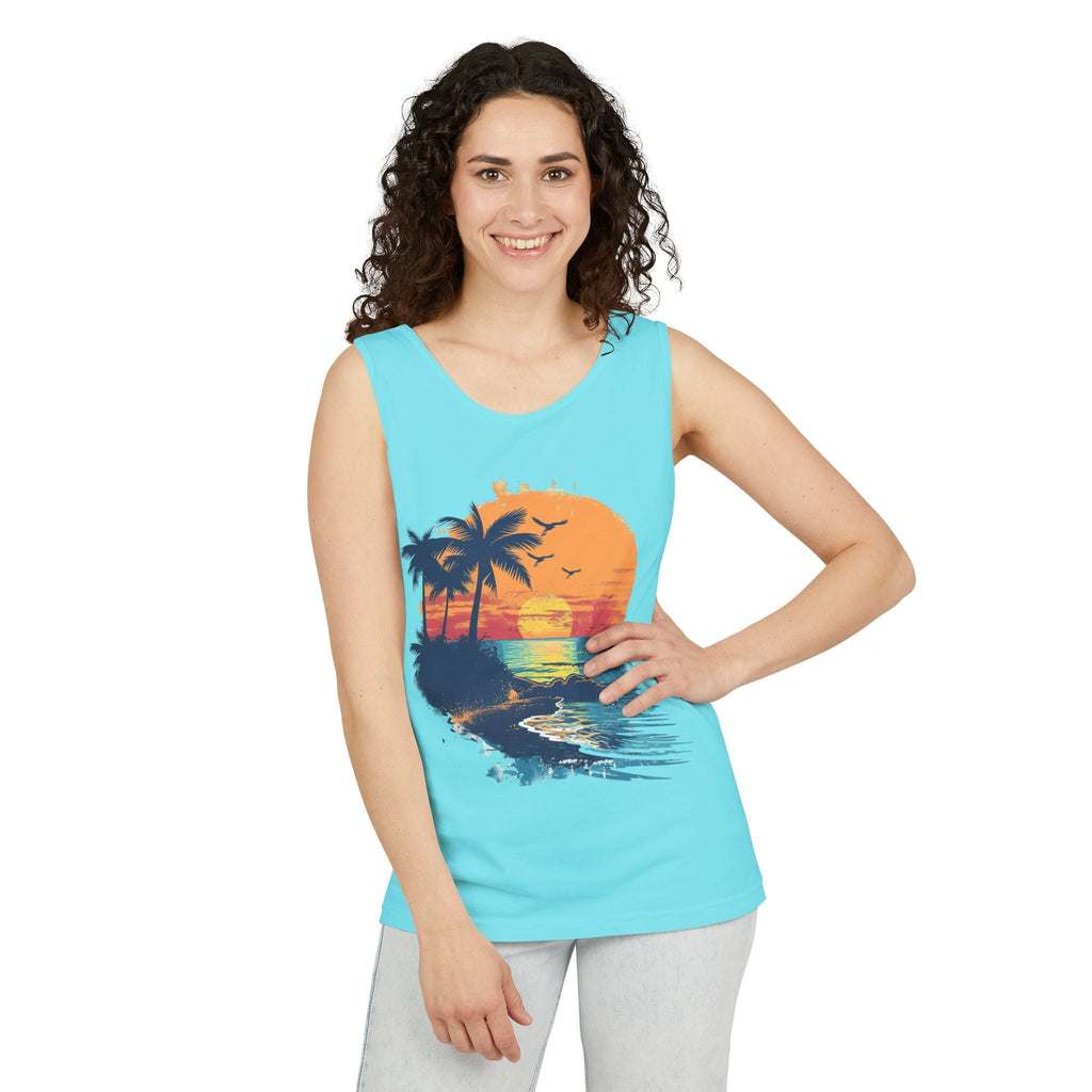 Tropical Sunset Tank Top Palm Tree Beach Graphic Tank - Etna Gift