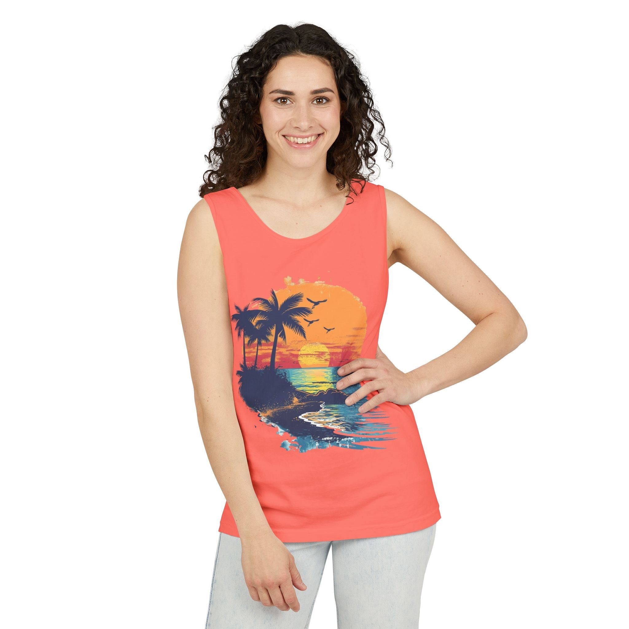 Tropical Sunset Tank Top Palm Tree Beach Graphic Tank - Etna Gift