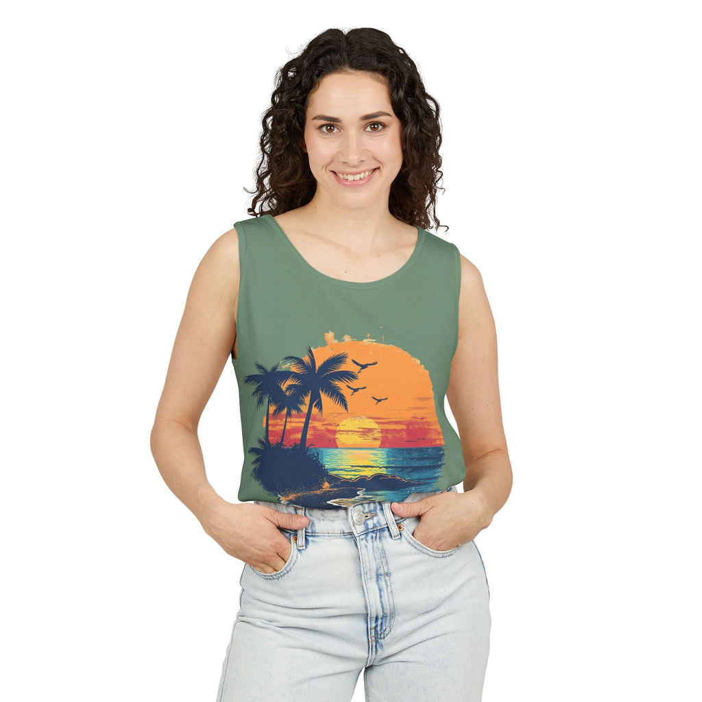 Tropical Sunset Tank Top Palm Tree Beach Graphic Tank - Etna Gift