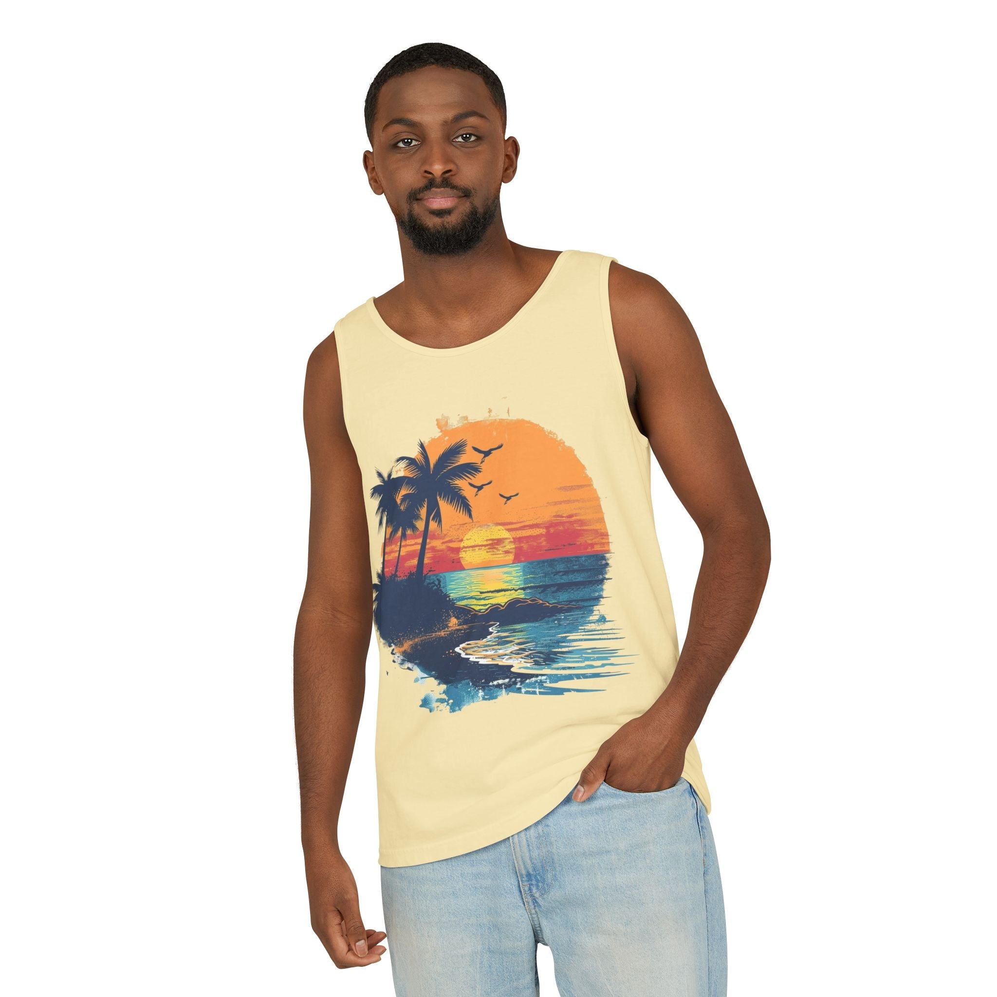 Tropical Sunset Tank Top Palm Tree Beach Graphic Tank - Etna Gift