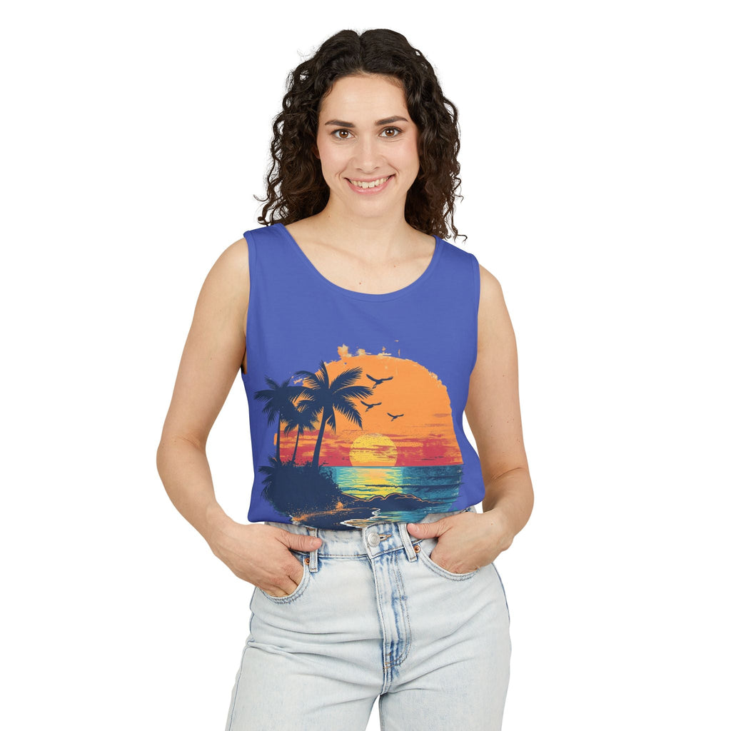 Tropical Sunset Tank Top Palm Tree Beach Graphic Tank - Etna Gift
