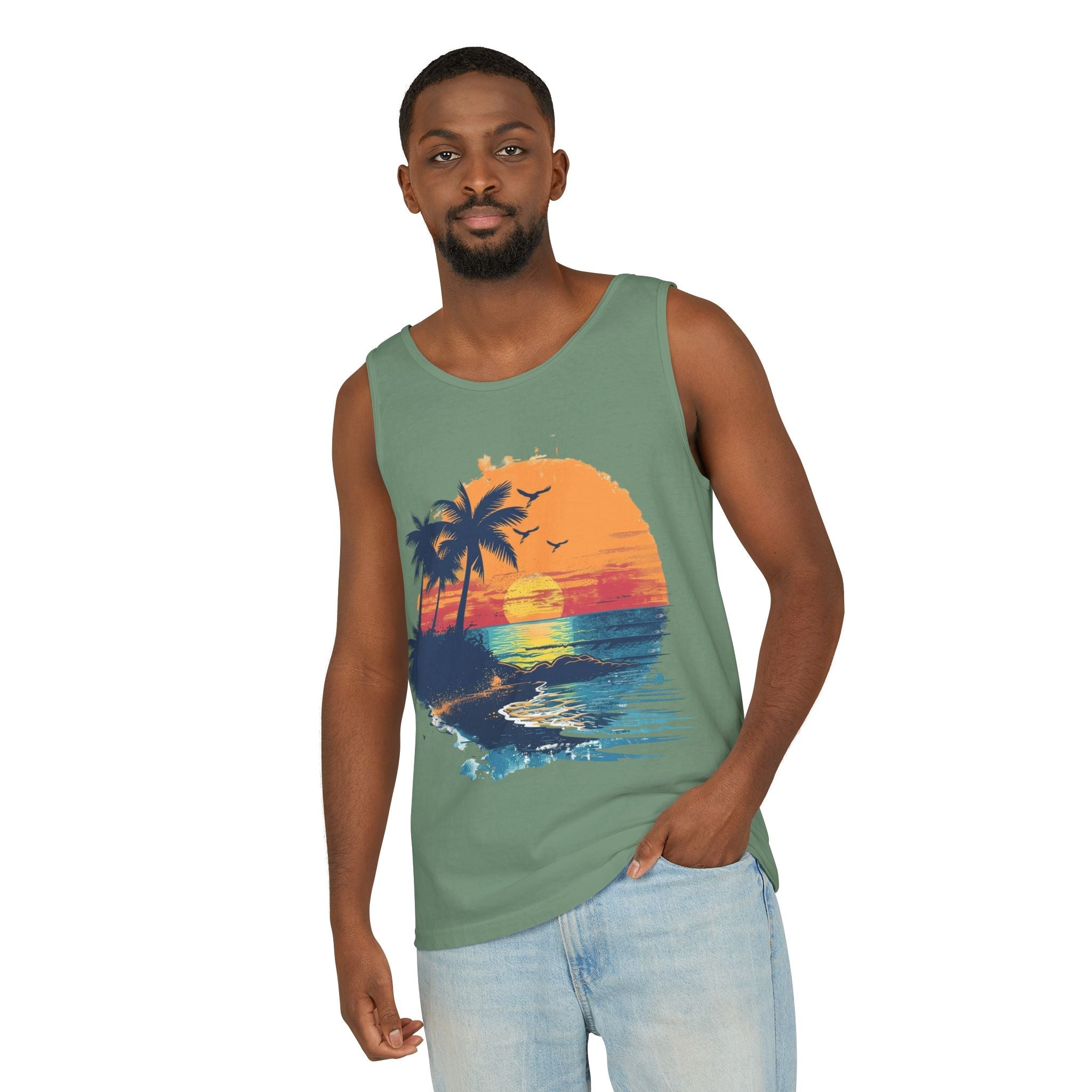 Tropical Sunset Tank Top Palm Tree Beach Graphic Tank - Etna Gift