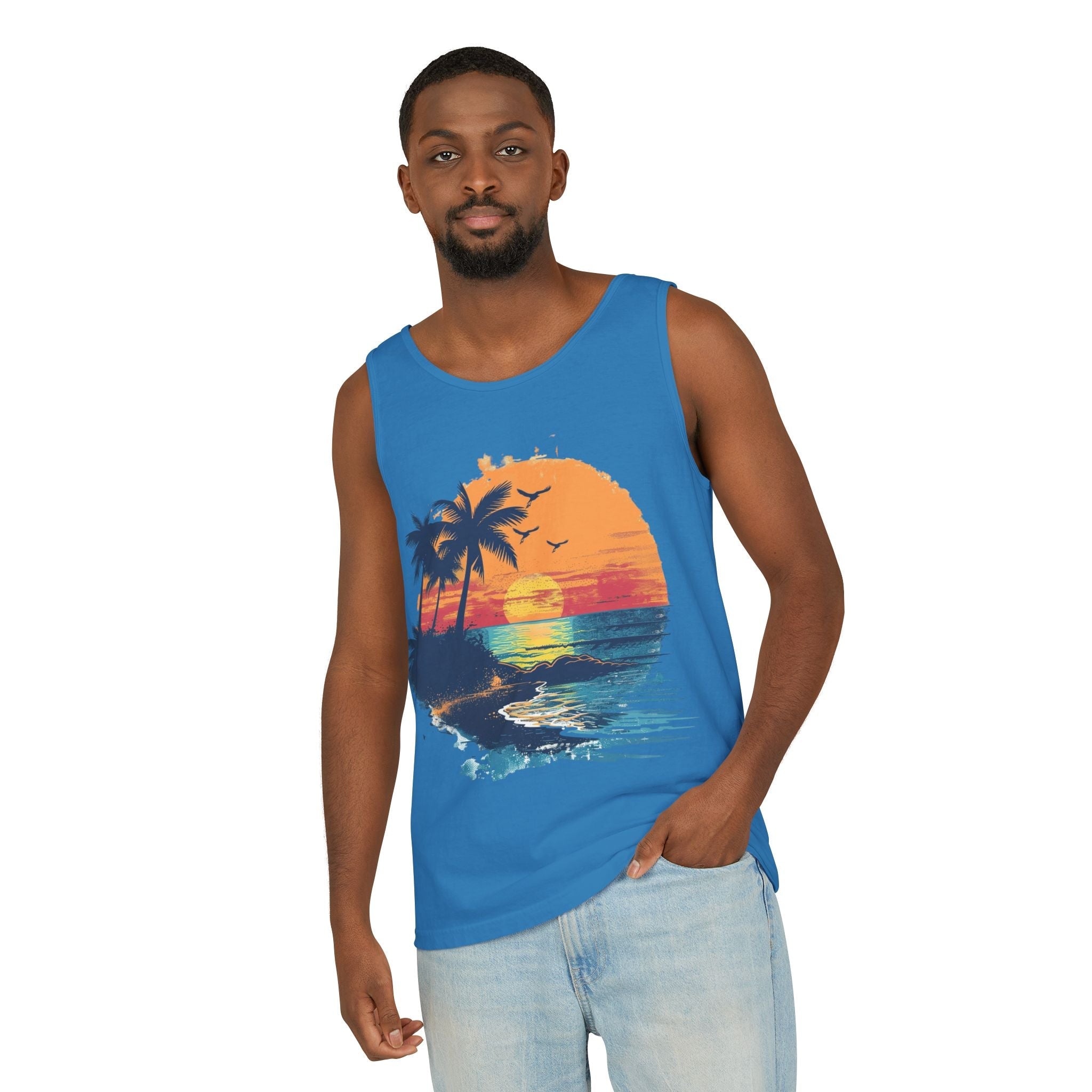 Tropical Sunset Tank Top Palm Tree Beach Graphic Tank - Etna Gift