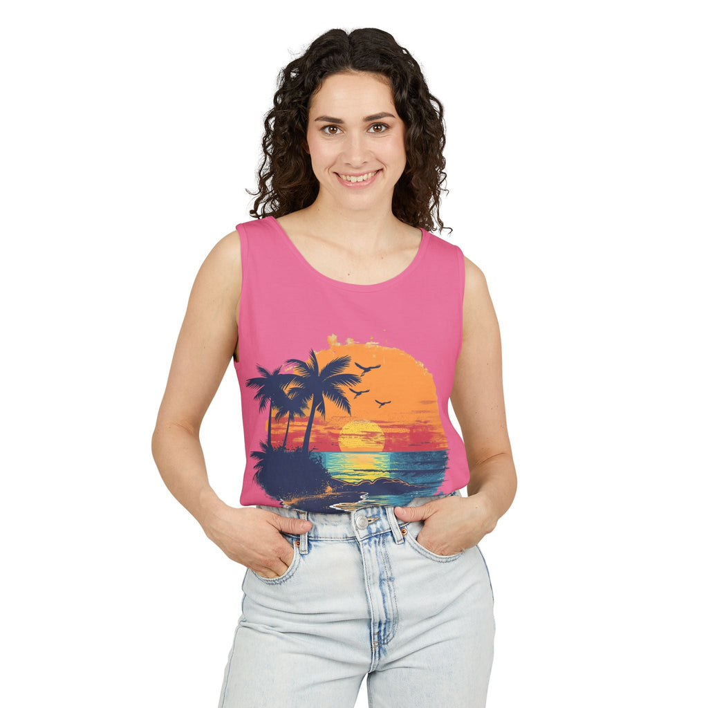 Tropical Sunset Tank Top Palm Tree Beach Graphic Tank - Etna Gift