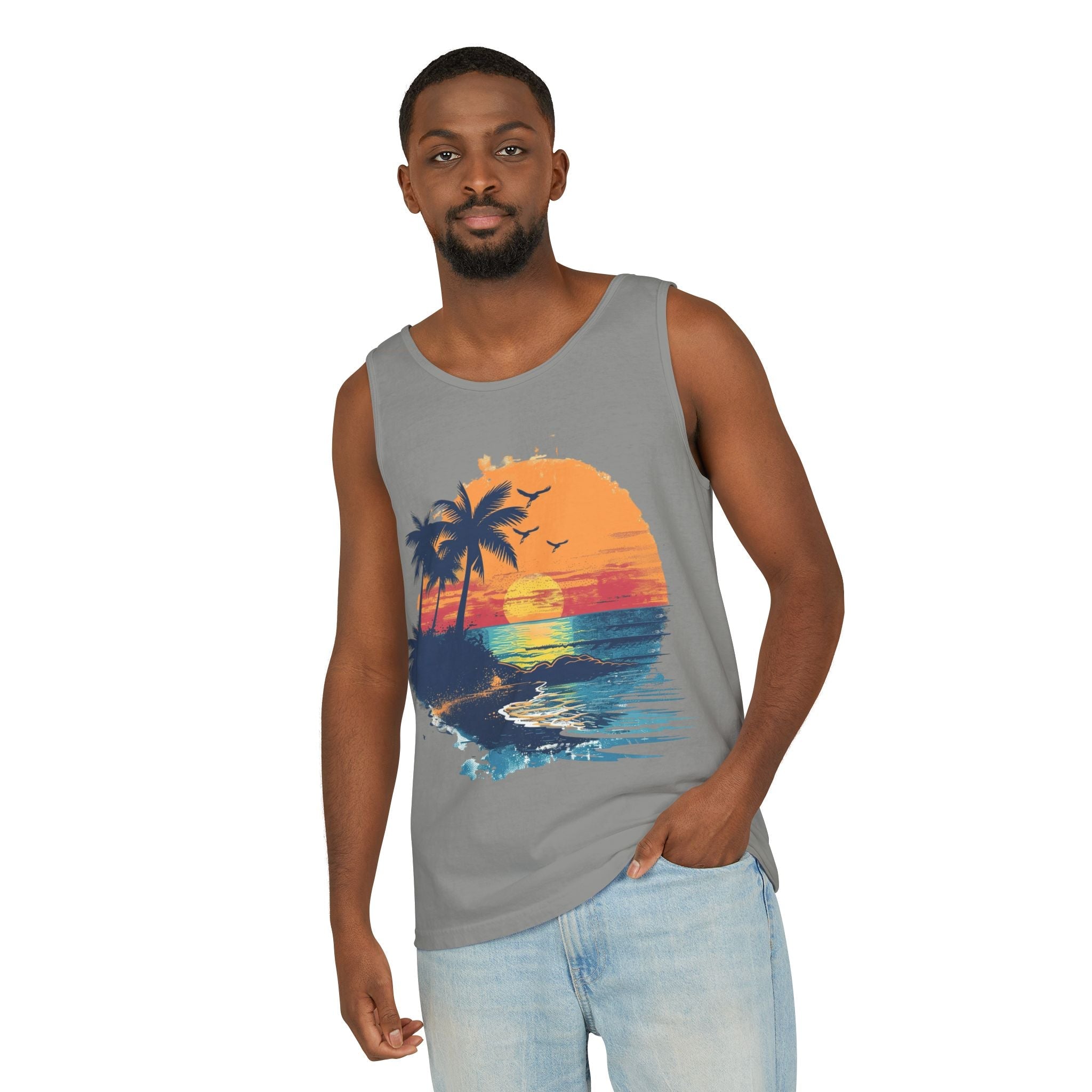 Tropical Sunset Tank Top Palm Tree Beach Graphic Tank - Etna Gift