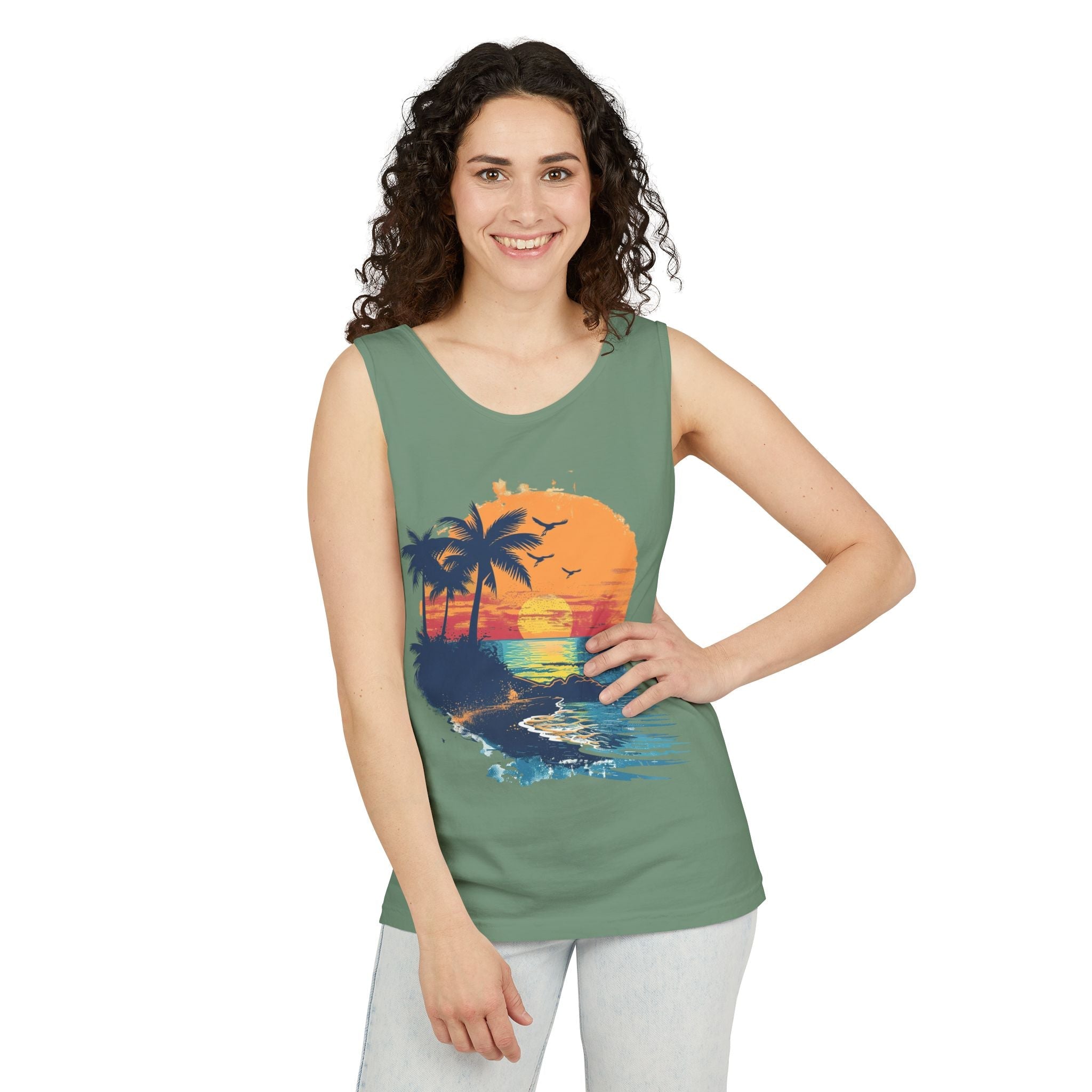 Tropical Sunset Tank Top Palm Tree Beach Graphic Tank - Etna Gift