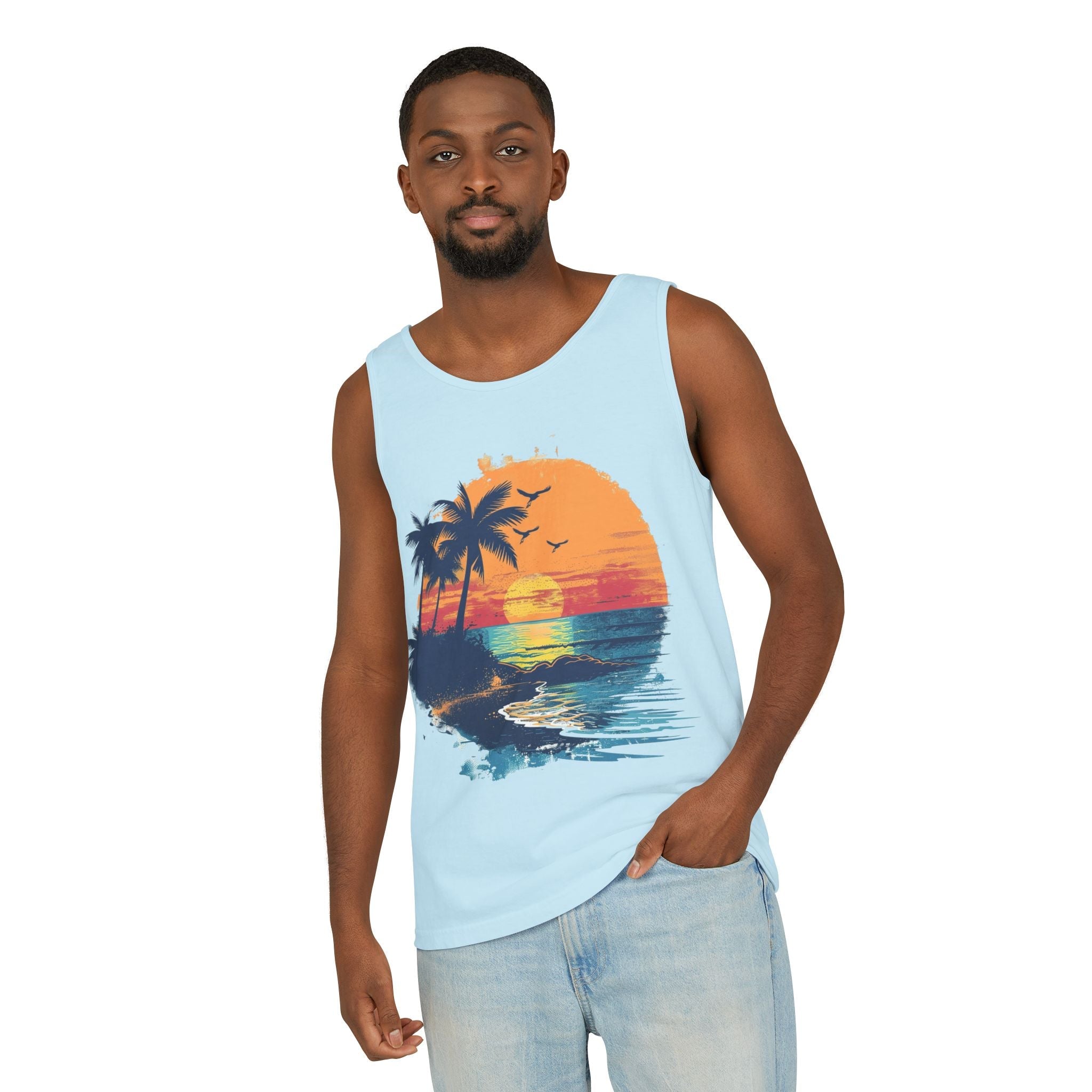 Tropical Sunset Tank Top Palm Tree Beach Graphic Tank - Etna Gift