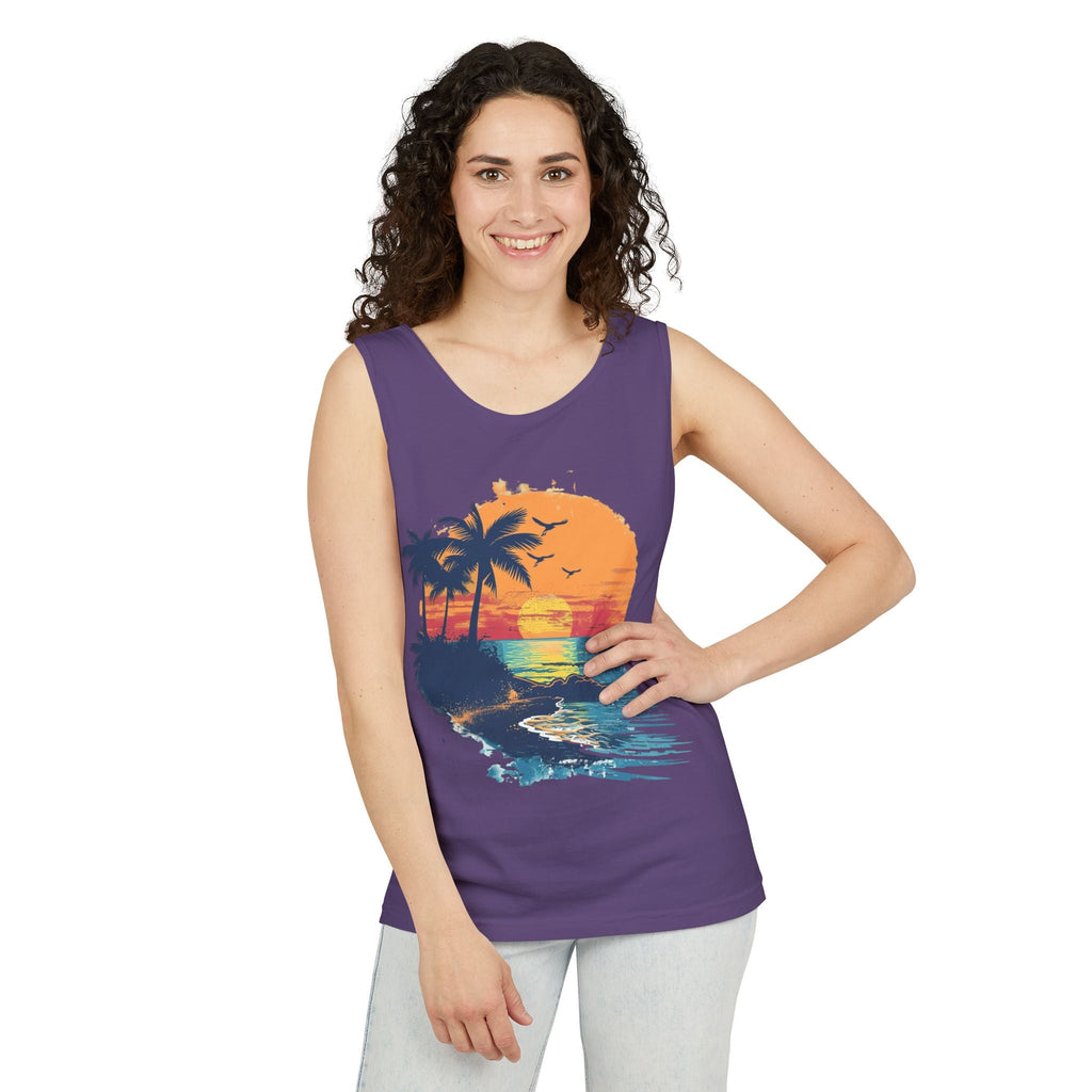 Tropical Sunset Tank Top Palm Tree Beach Graphic Tank - Etna Gift