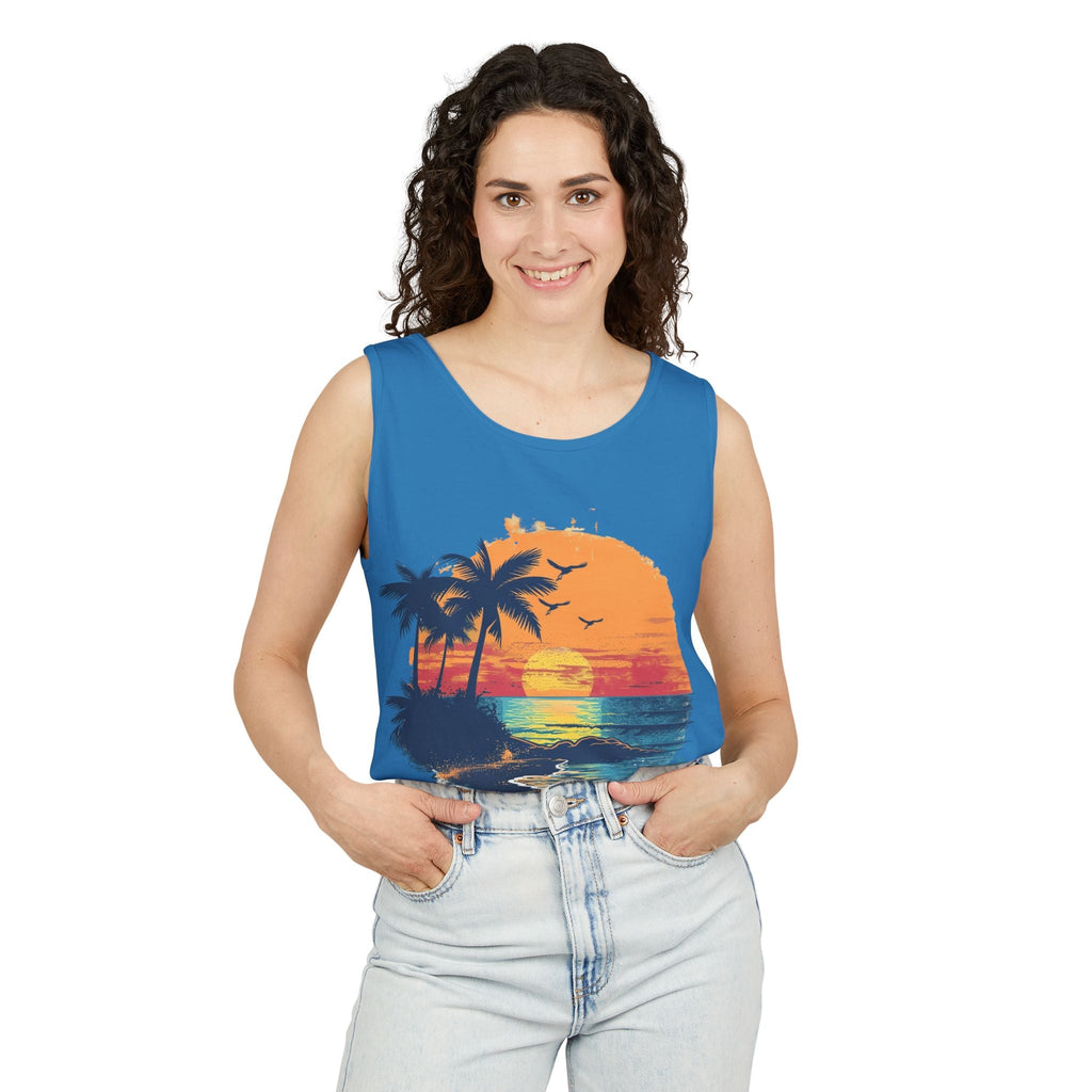 Tropical Sunset Tank Top Palm Tree Beach Graphic Tank - Etna Gift