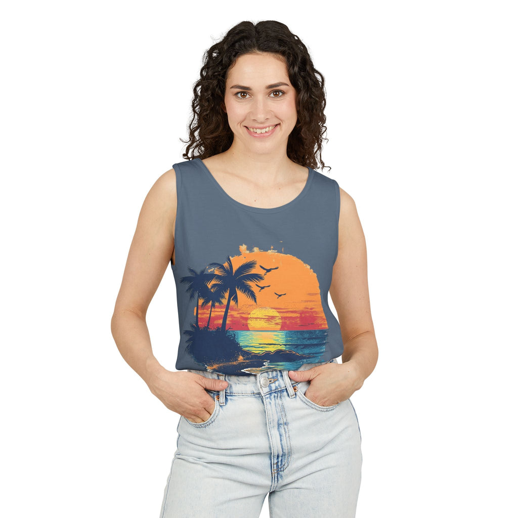 Tropical Sunset Tank Top Palm Tree Beach Graphic Tank - Etna Gift