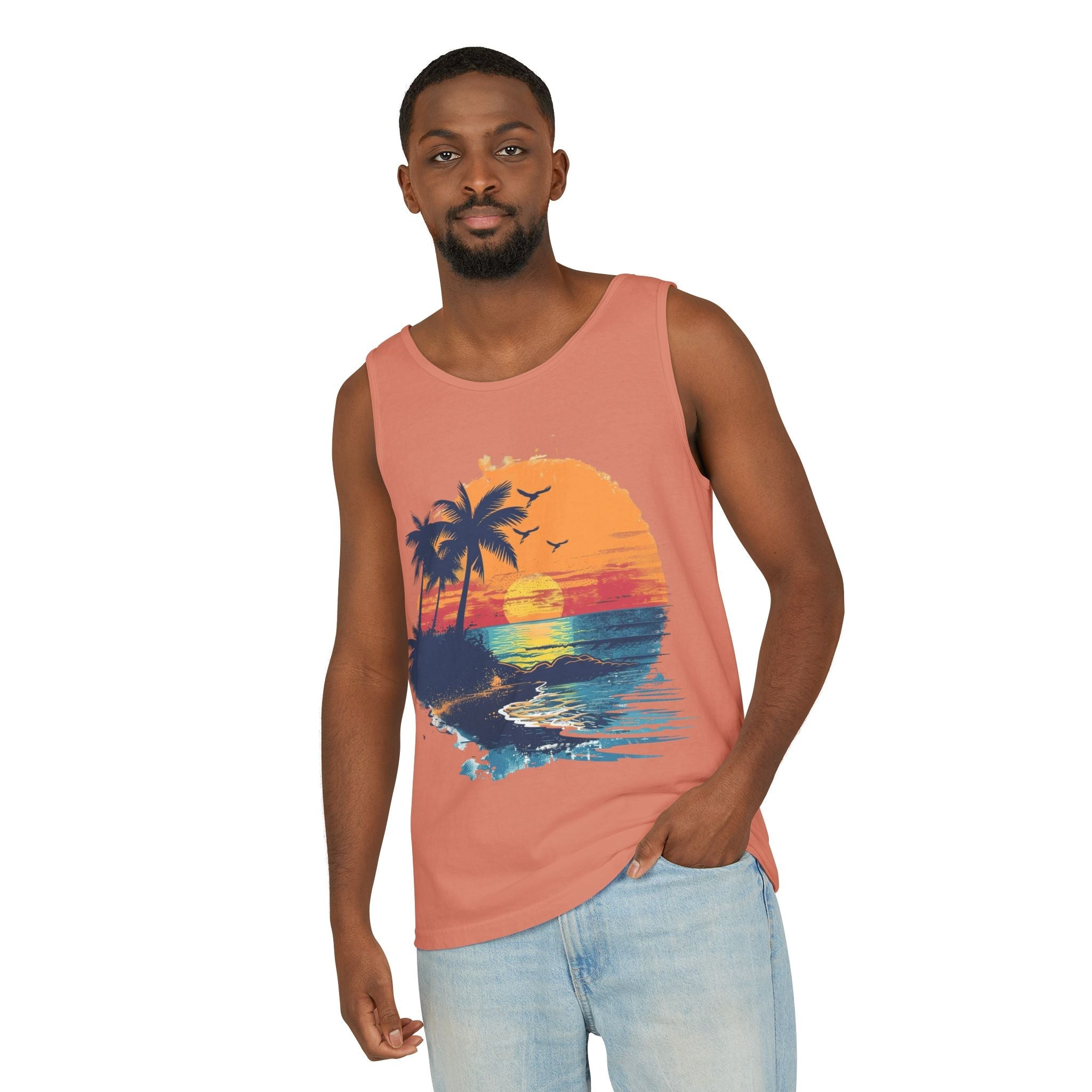 Tropical Sunset Tank Top Palm Tree Beach Graphic Tank - Etna Gift