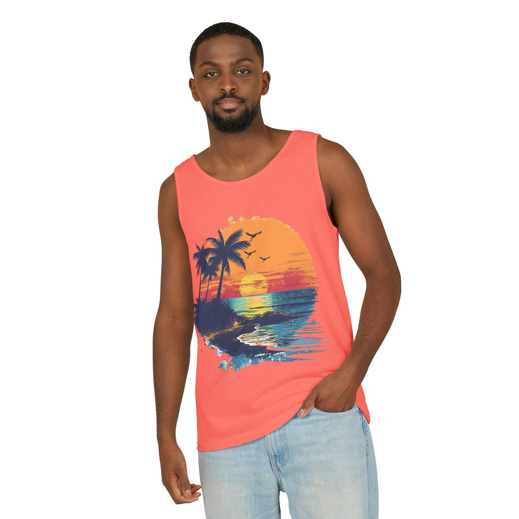 Tropical Sunset Tank Top Palm Tree Beach Graphic Tank - Etna Gift