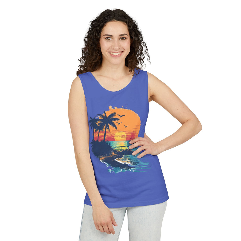 Tropical Sunset Tank Top Palm Tree Beach Graphic Tank - Etna Gift