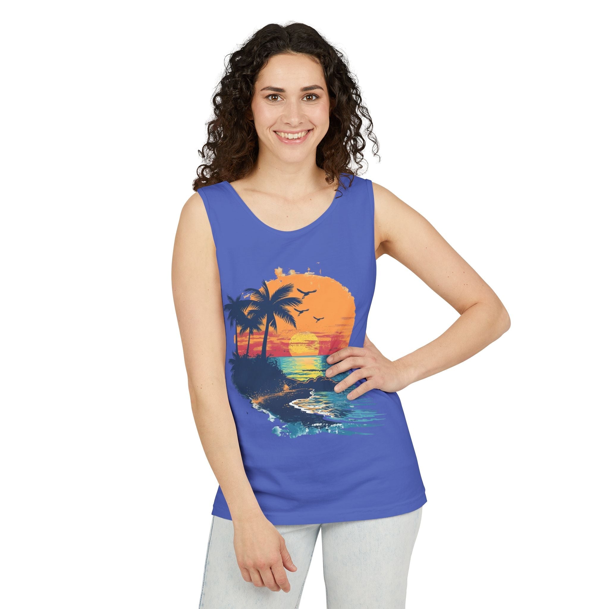 Tropical Sunset Tank Top Palm Tree Beach Graphic Tank - Etna Gift