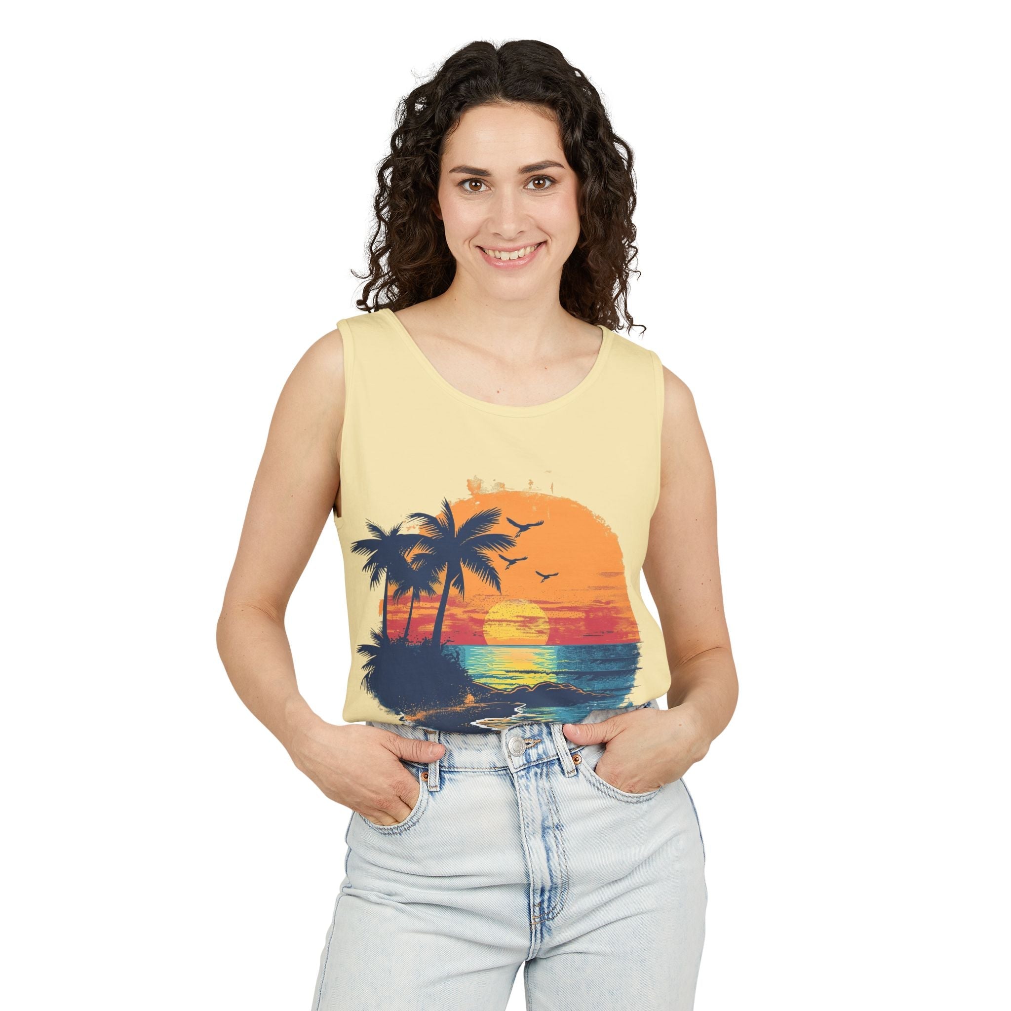 Tropical Sunset Tank Top Palm Tree Beach Graphic Tank - Etna Gift