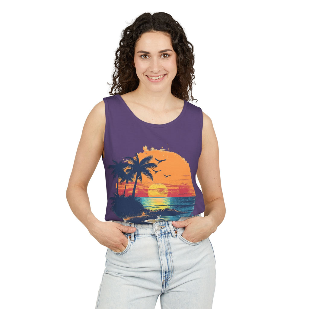 Tropical Sunset Tank Top Palm Tree Beach Graphic Tank - Etna Gift