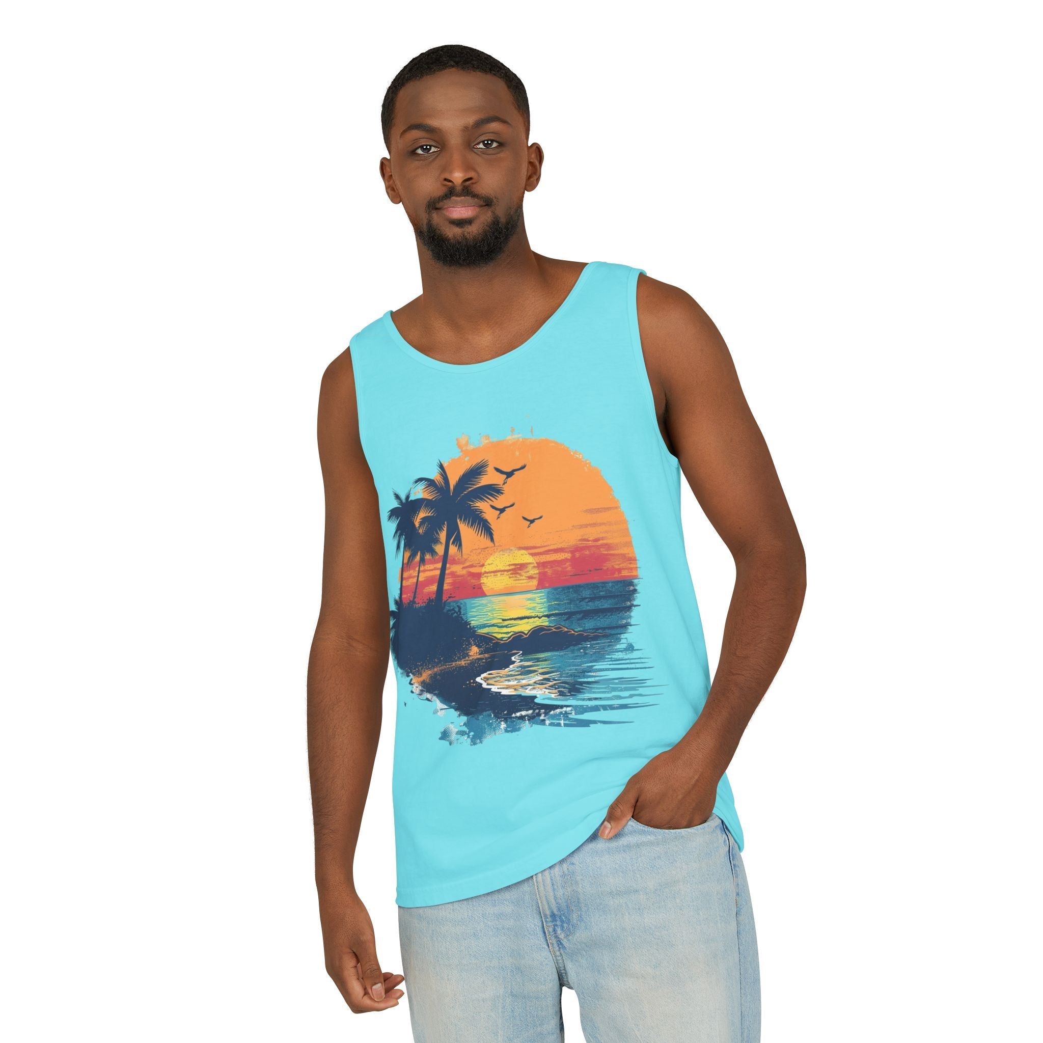 Tropical Sunset Tank Top Palm Tree Beach Graphic Tank - Etna Gift