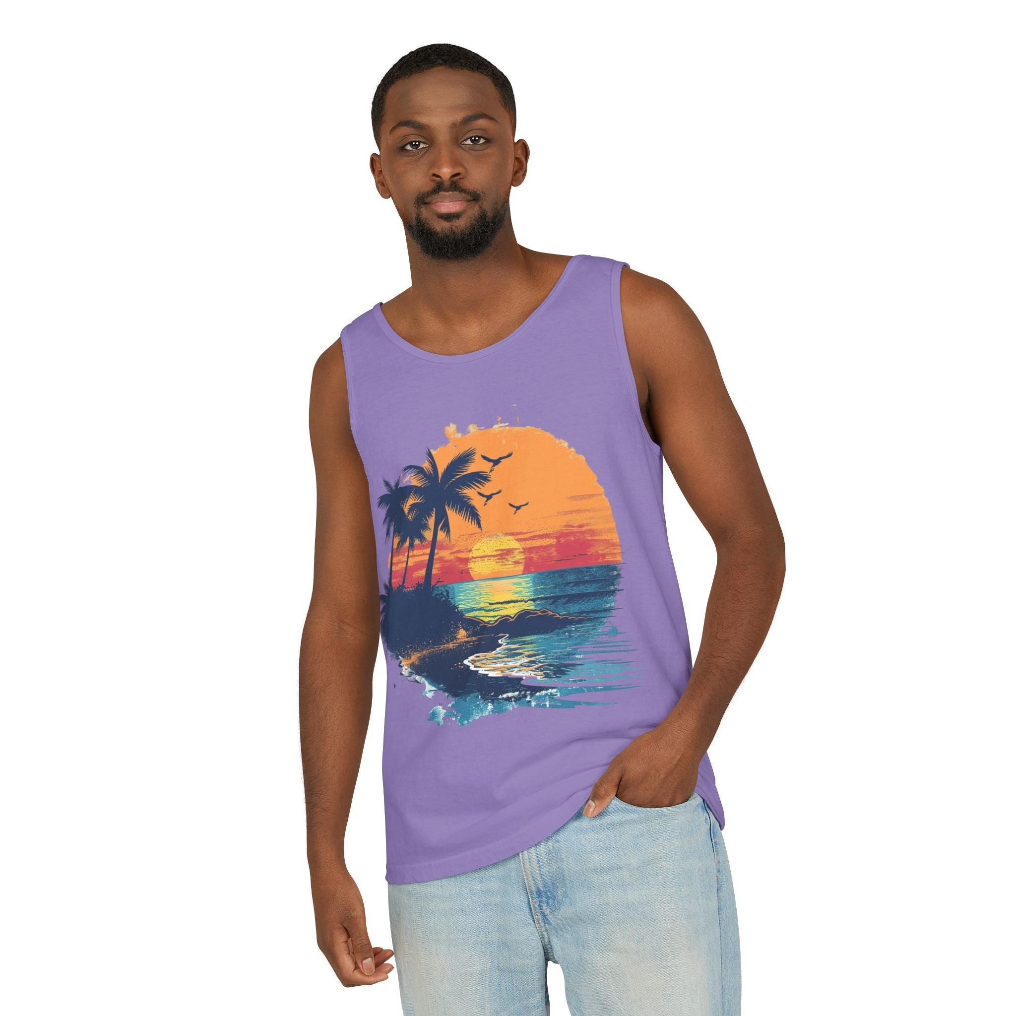 Tropical Sunset Tank Top Palm Tree Beach Graphic Tank - Etna Gift