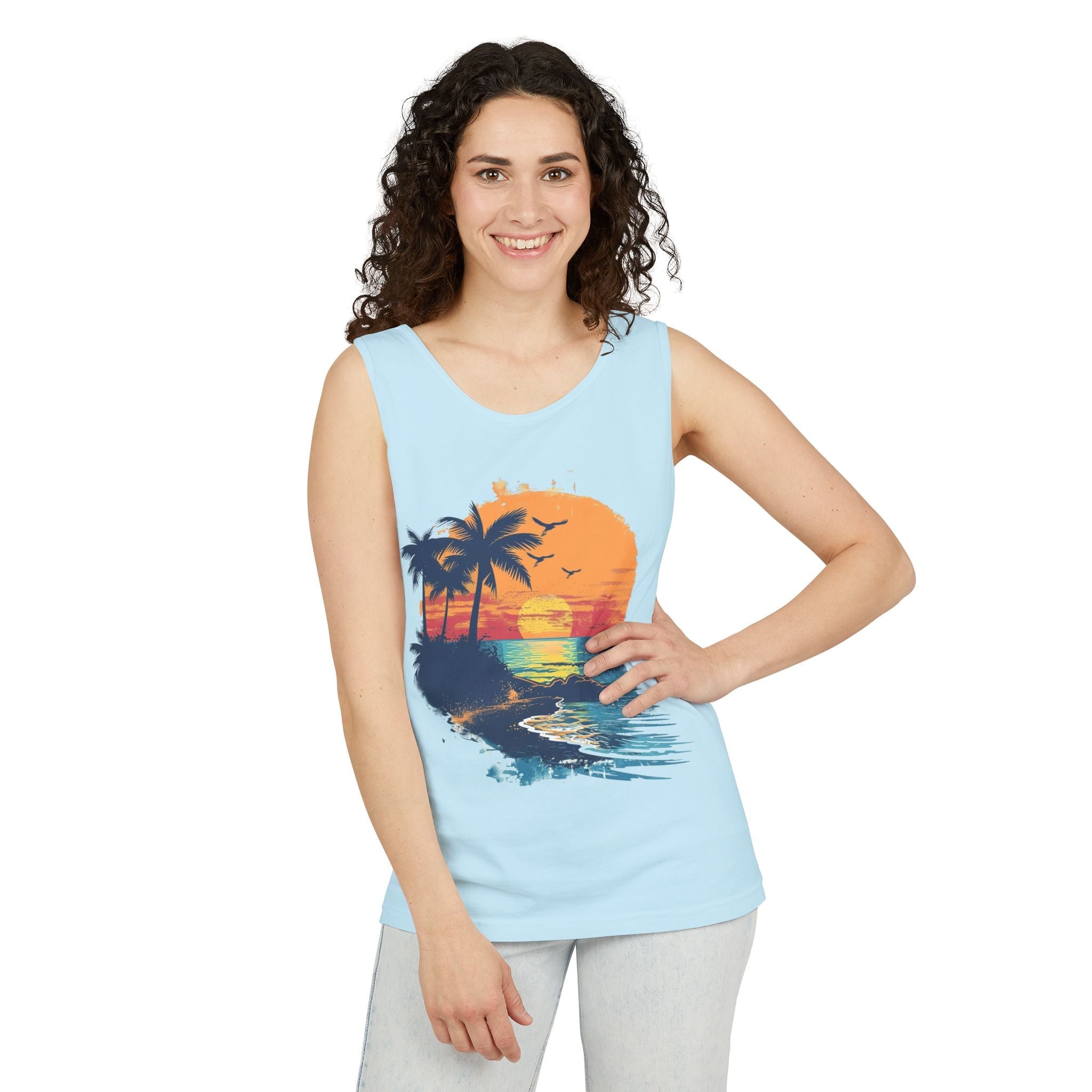 Tropical Sunset Tank Top Palm Tree Beach Graphic Tank - Etna Gift