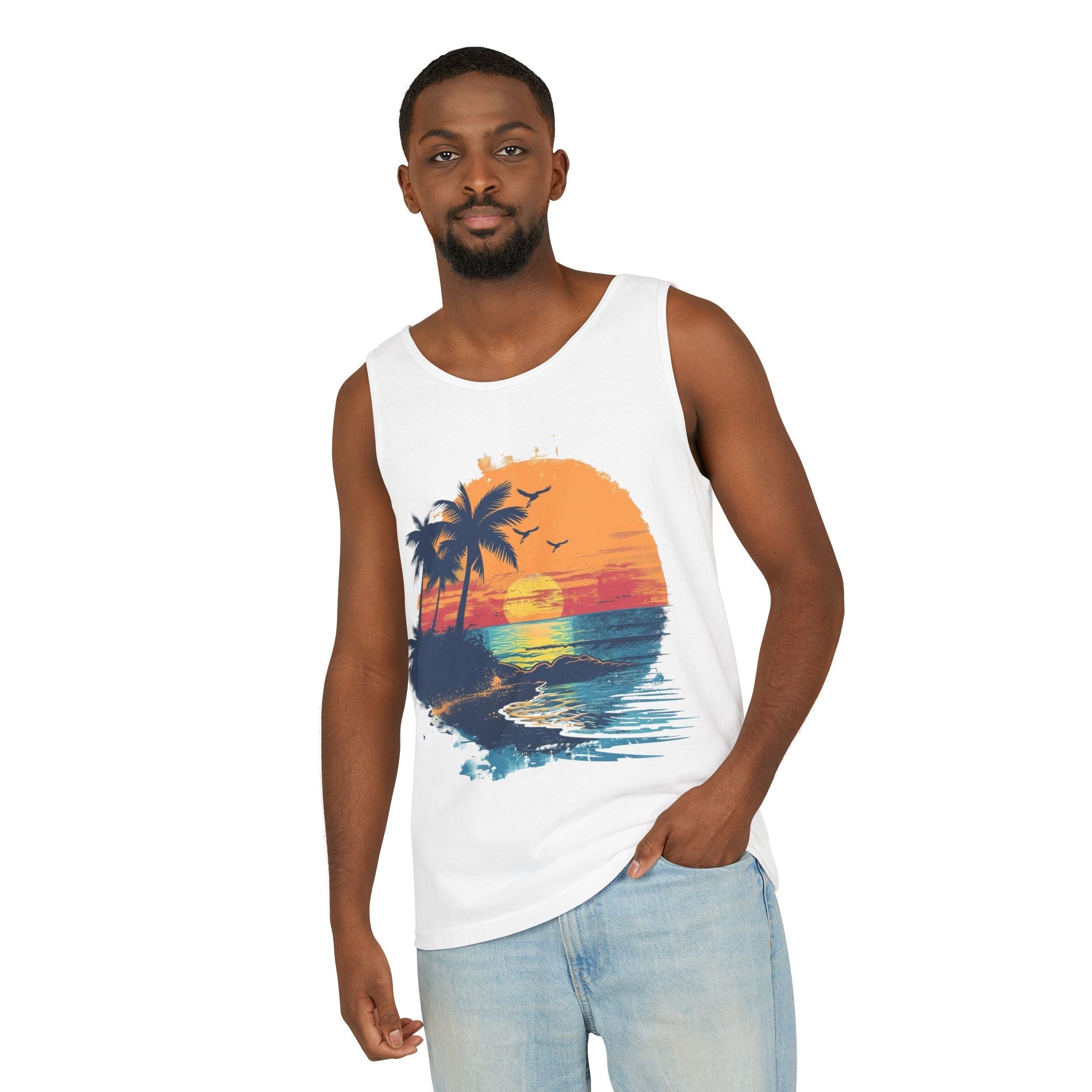 Tropical Sunset Tank Top Palm Tree Beach Graphic Tank - Etna Gift