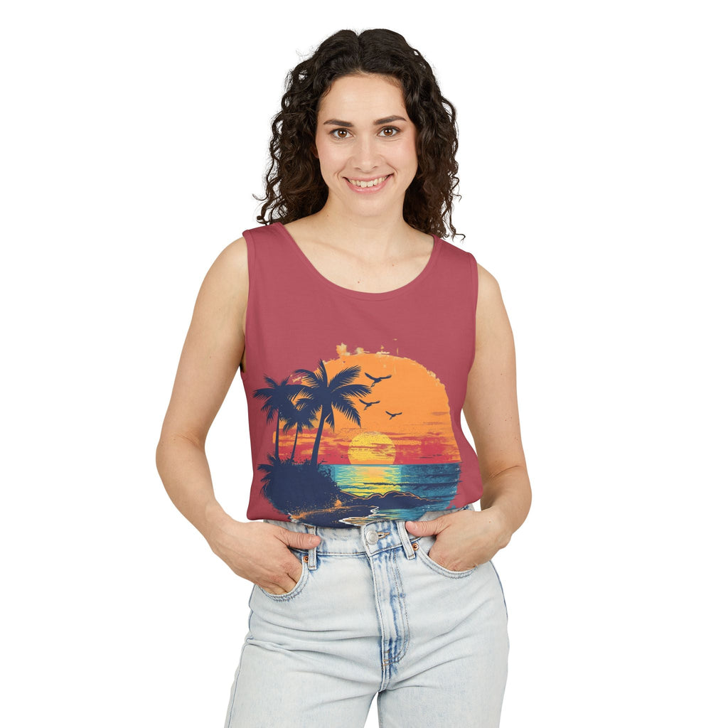 Tropical Sunset Tank Top Palm Tree Beach Graphic Tank - Etna Gift
