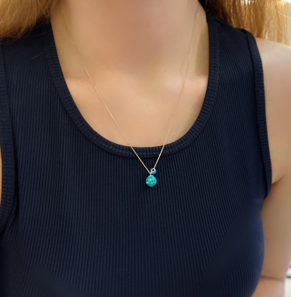 925 Sterling Silver Turquoise Natural Stone Necklace - Etna Gift