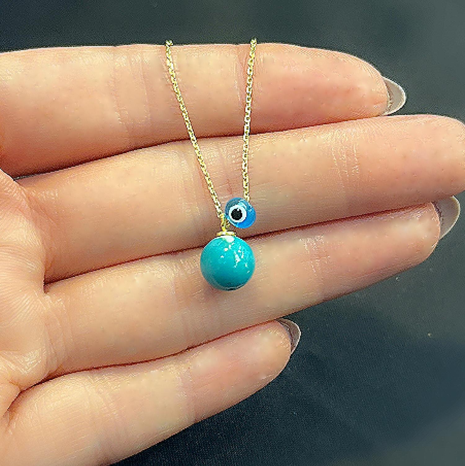 925 Sterling Silver Turquoise Natural Stone Necklace - Etna Gift