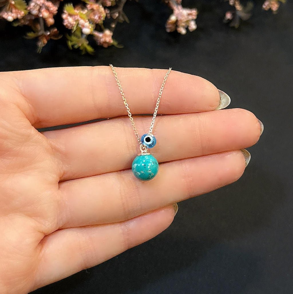 925 Sterling Silver Turquoise Natural Stone Necklace - Etna Gift