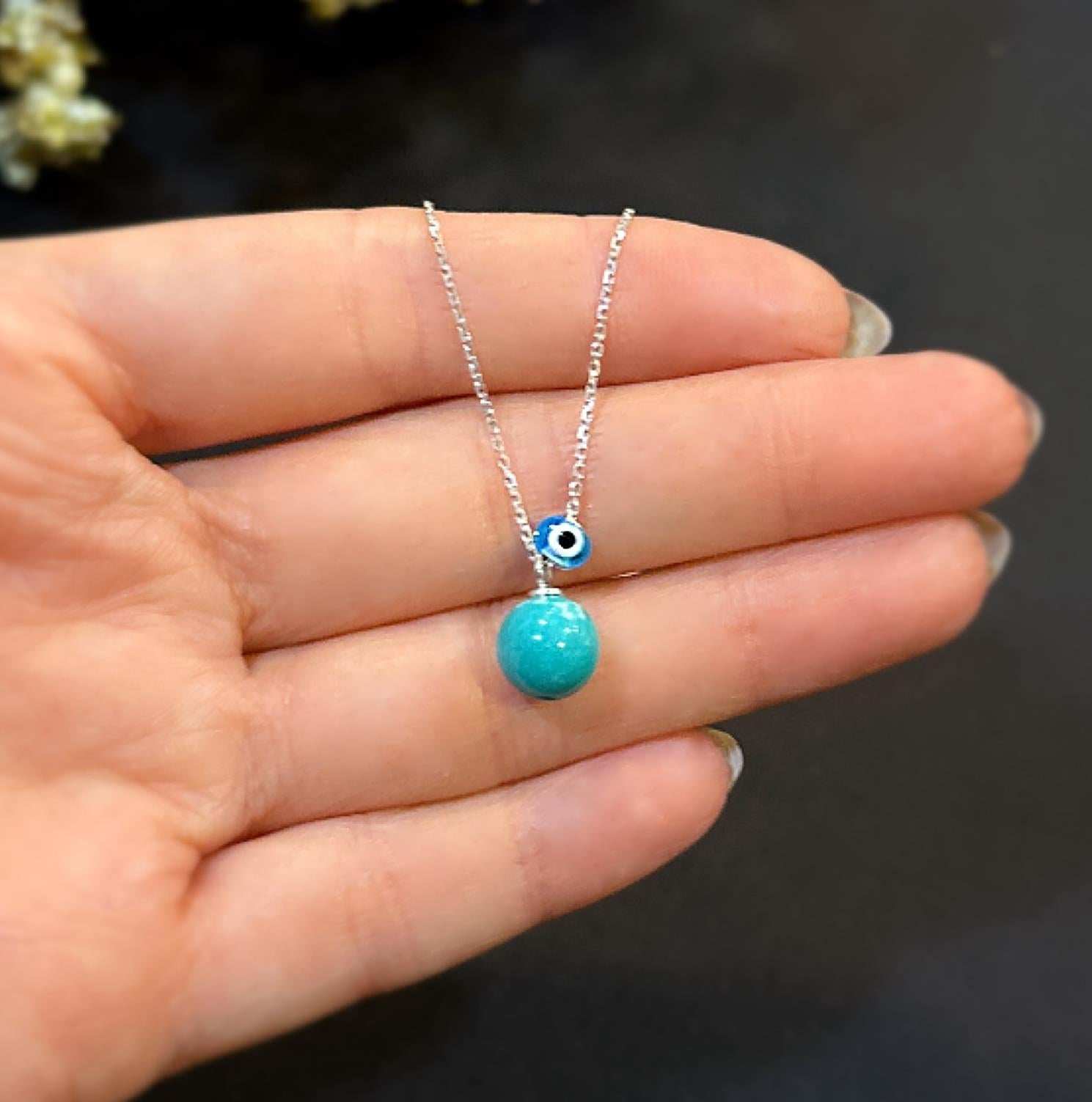 925 Sterling Silver Turquoise Natural Stone Necklace - Etna Gift