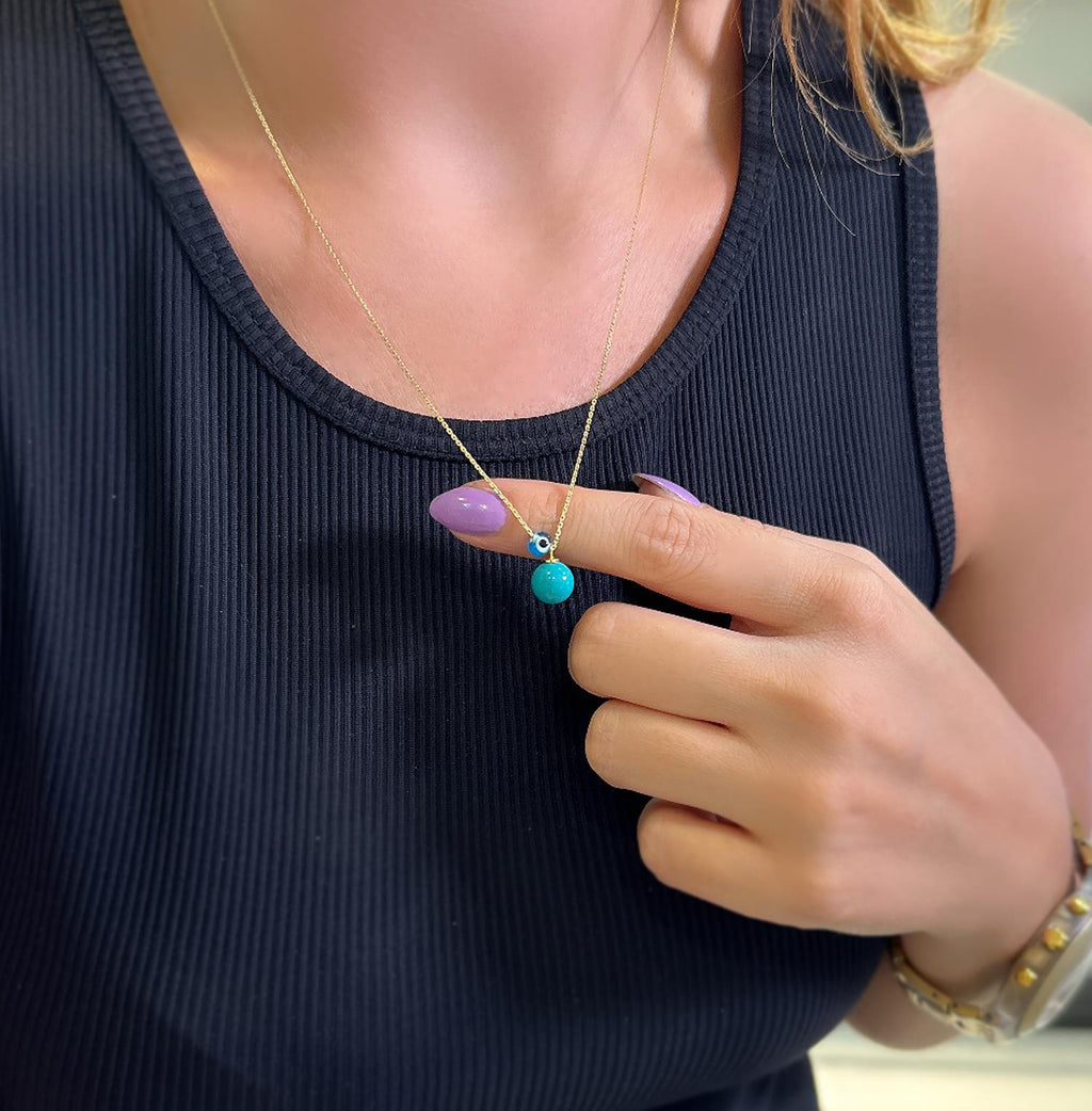 925 Sterling Silver Turquoise Natural Stone Necklace - Etna Gift
