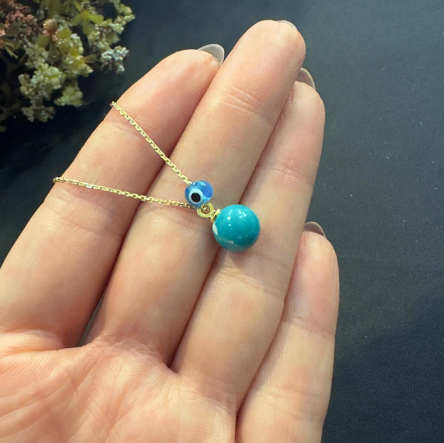 925 Sterling Silver Turquoise Natural Stone Necklace - Etna Gift