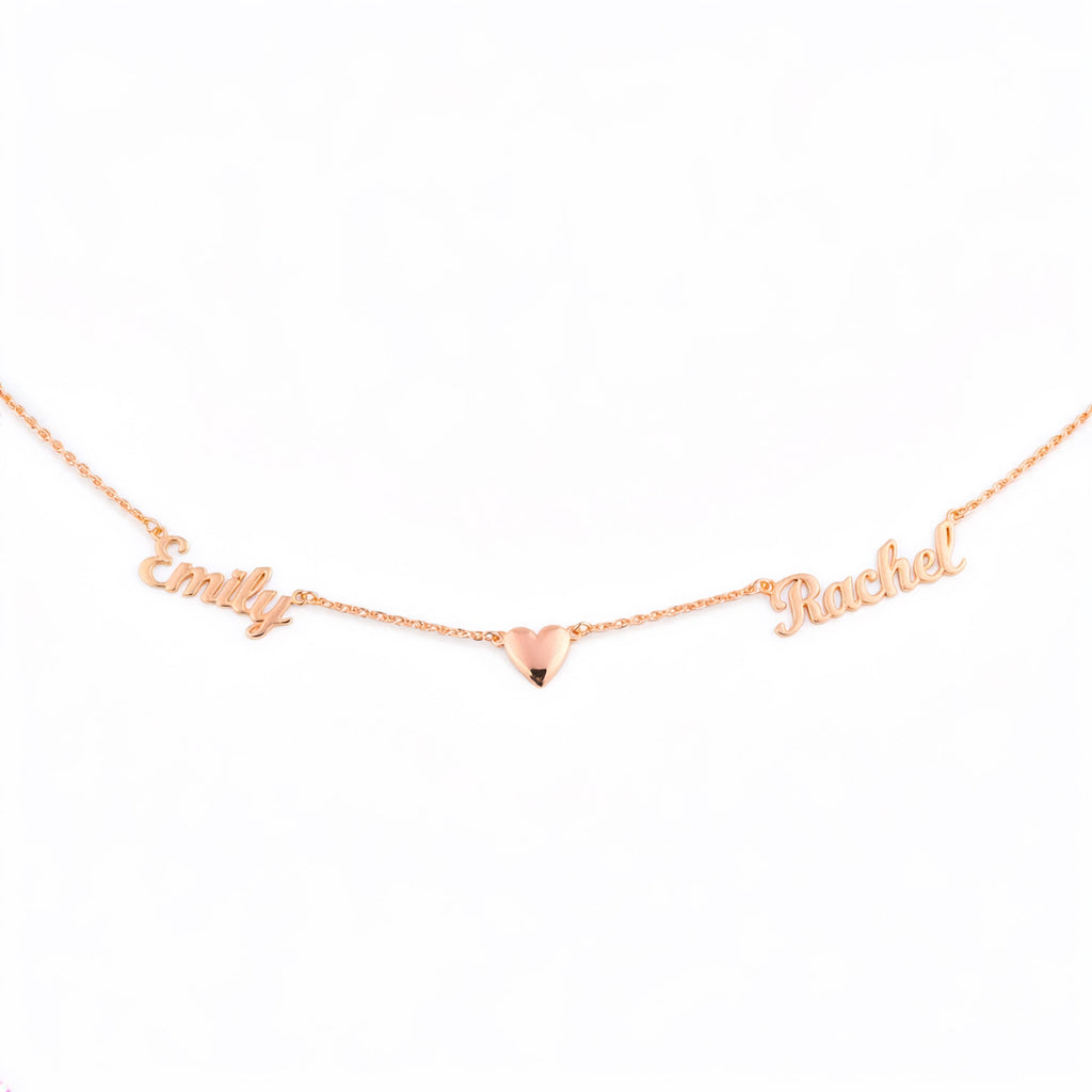 Two - name necklace with heart in the middle, 925 sterling silver name necklace - Etna Gift