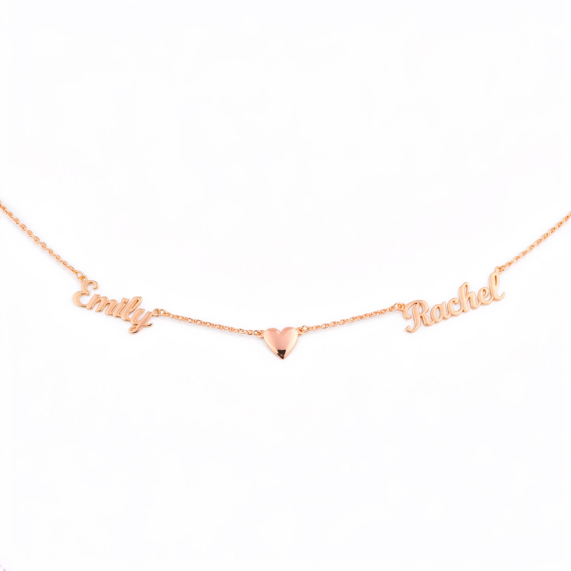 Two - name necklace with heart in the middle, 925 sterling silver name necklace - Etna Gift