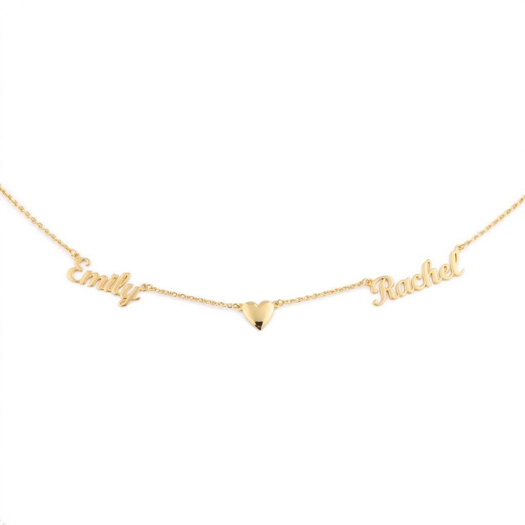 Two - name necklace with heart in the middle, 925 sterling silver name necklace - Etna Gift
