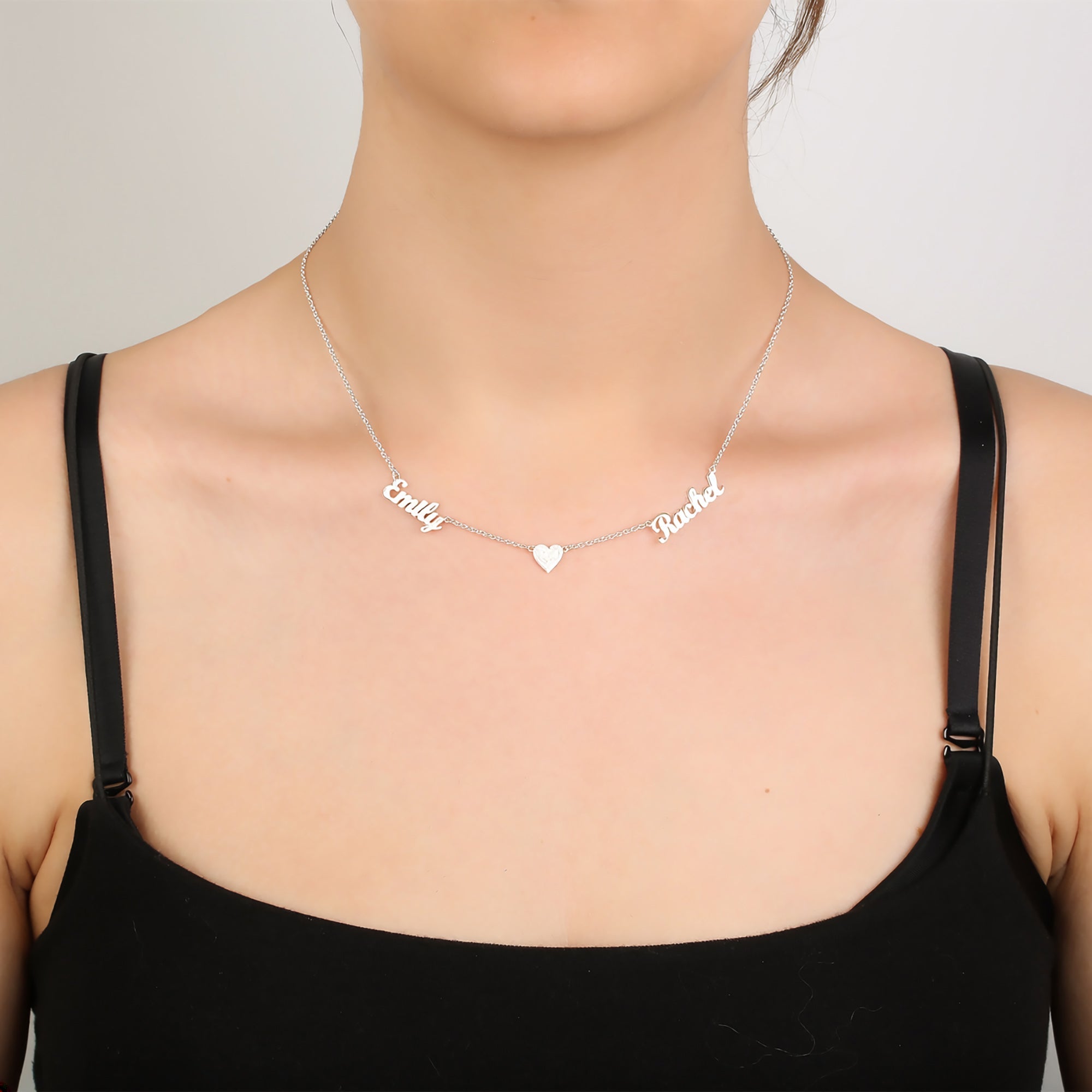 Two - name necklace with heart in the middle, 925 sterling silver name necklace - Etna Gift