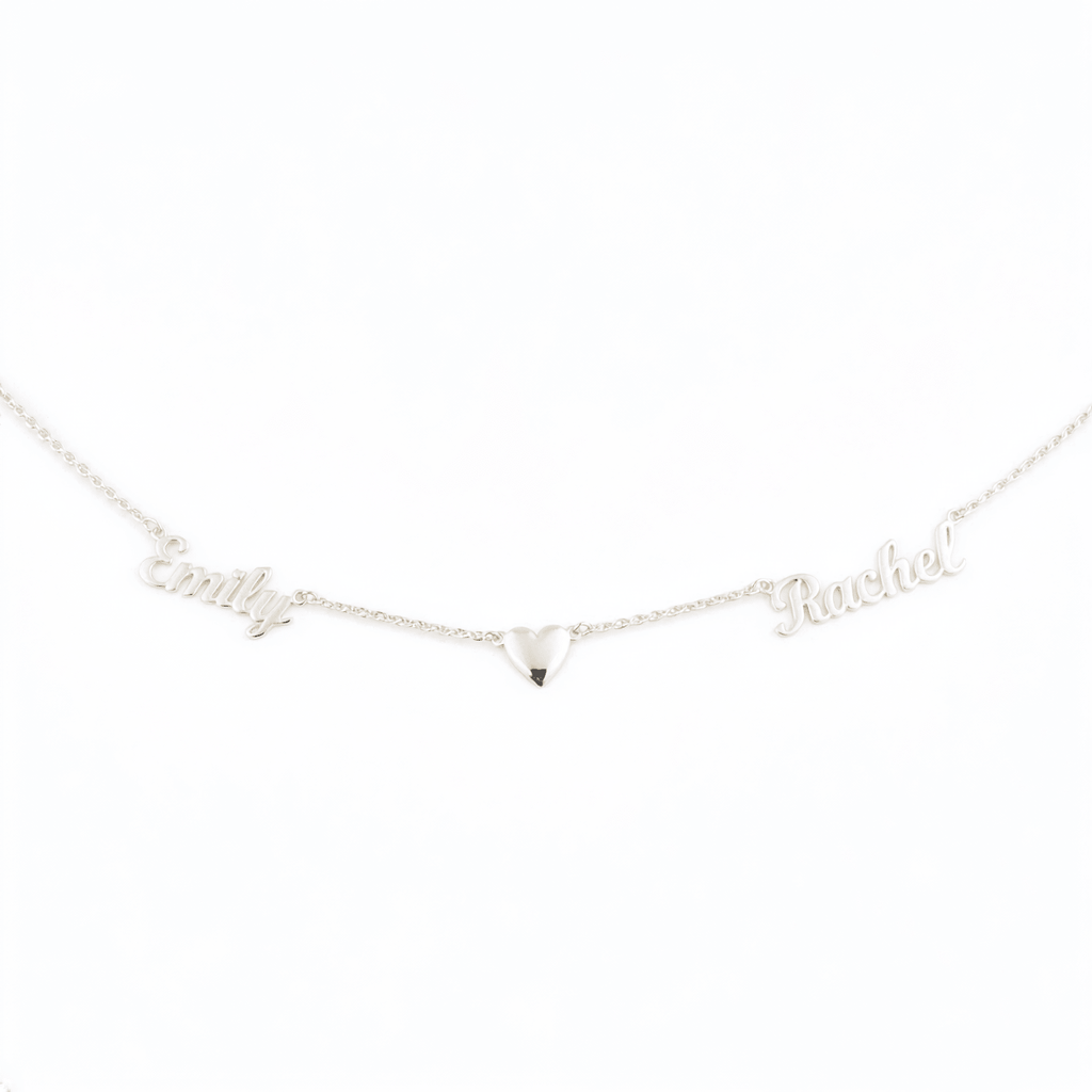 Two - name necklace with heart in the middle, 925 sterling silver name necklace - Etna Gift