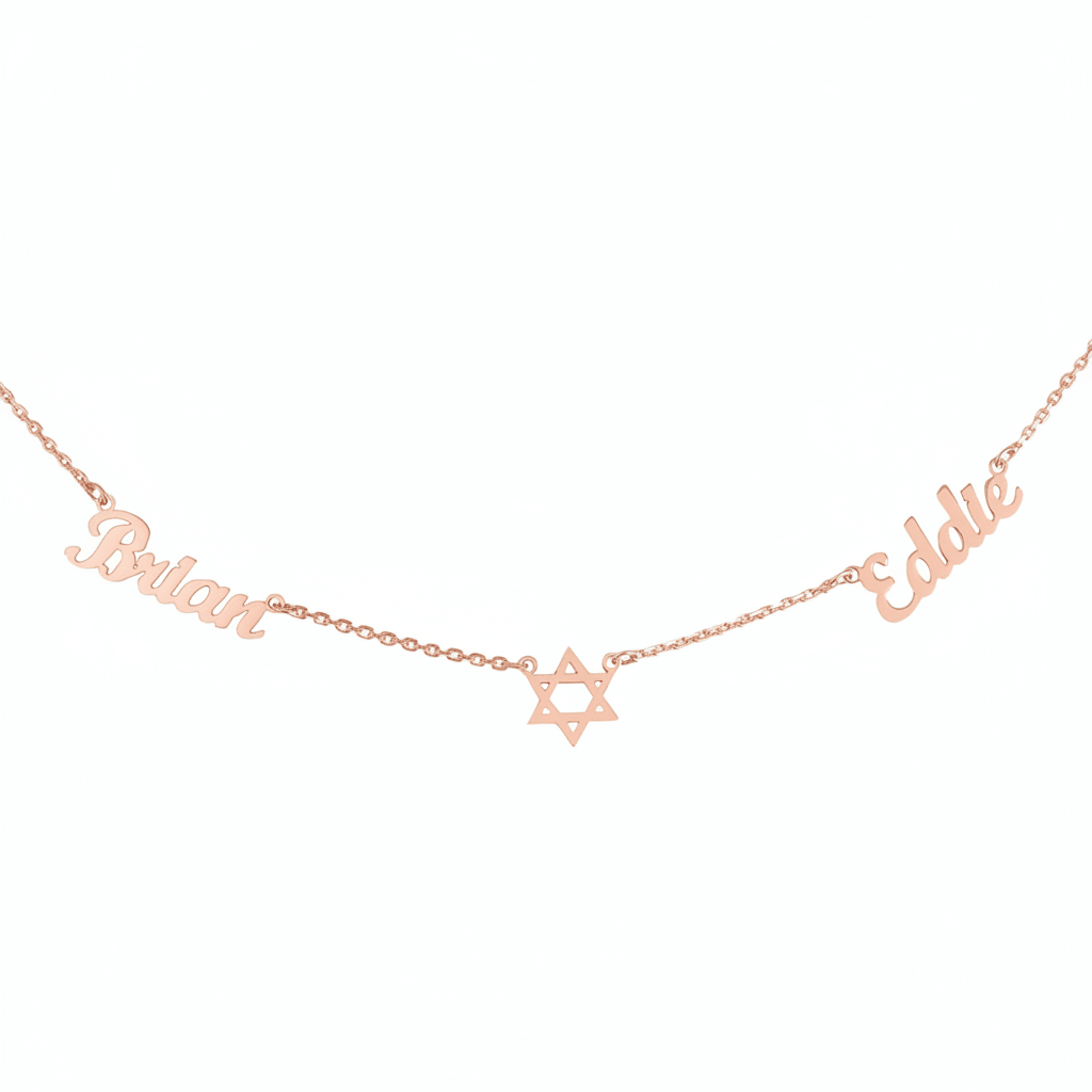 Two named necklace, with a 6 pointed star in the center 925 sterling silver necklace - Etna Gift