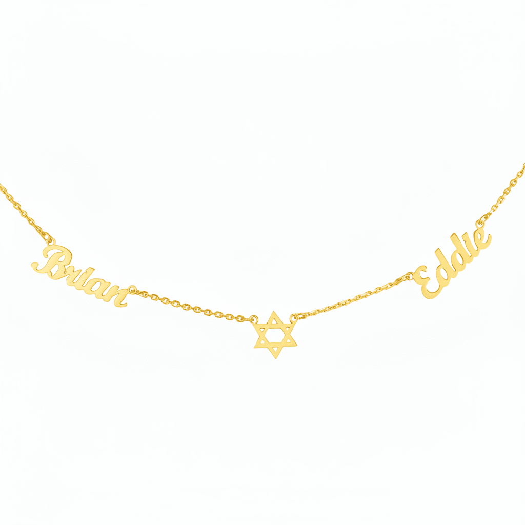 Two named necklace, with a 6 pointed star in the center 925 sterling silver necklace - Etna Gift