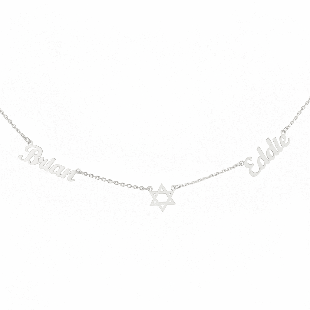 Two named necklace, with a 6 pointed star in the center 925 sterling silver necklace - Etna Gift
