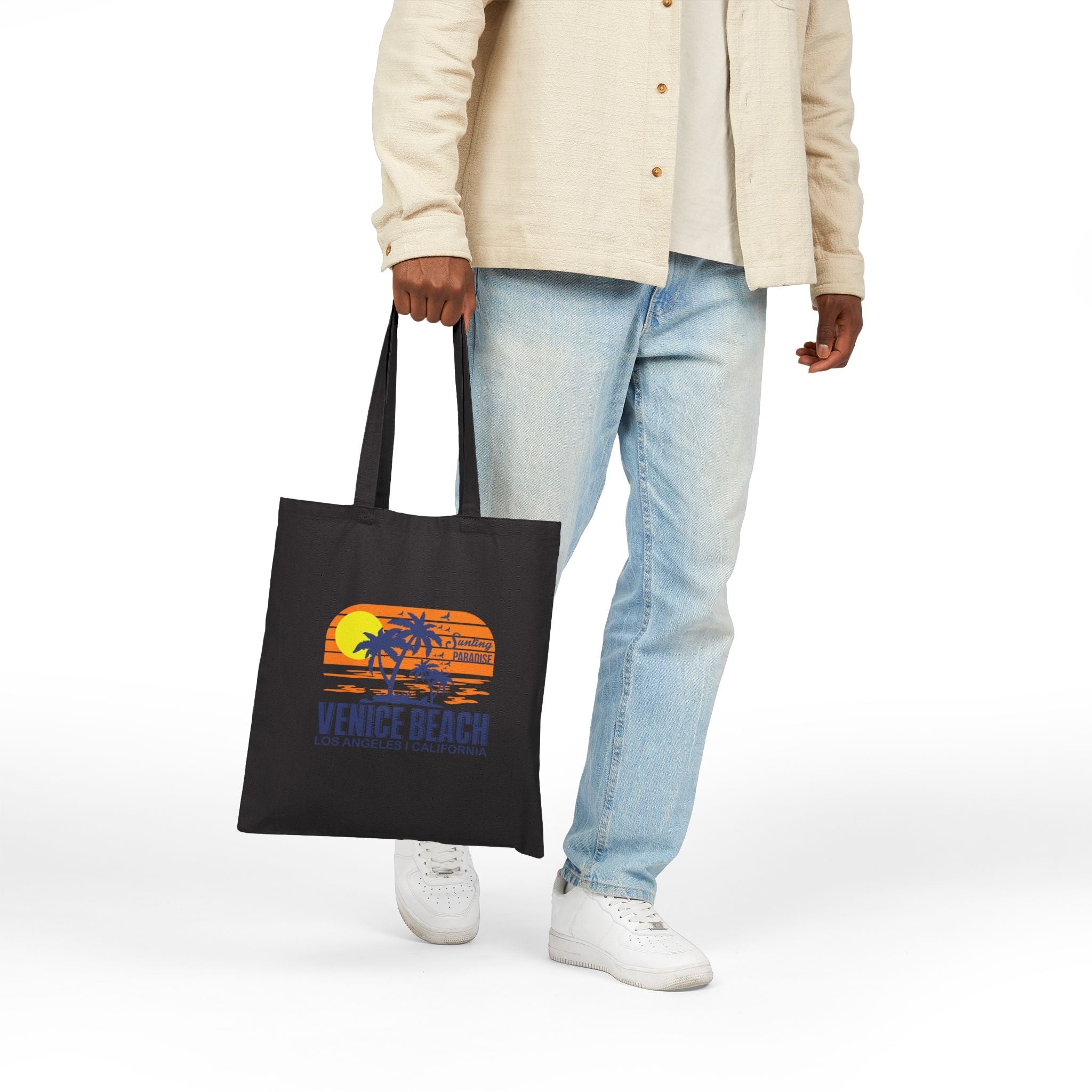 Venice Beach Surf Tote Canvas Beach Bag with Sunset Palm & Surfboard Design - Etna Gift