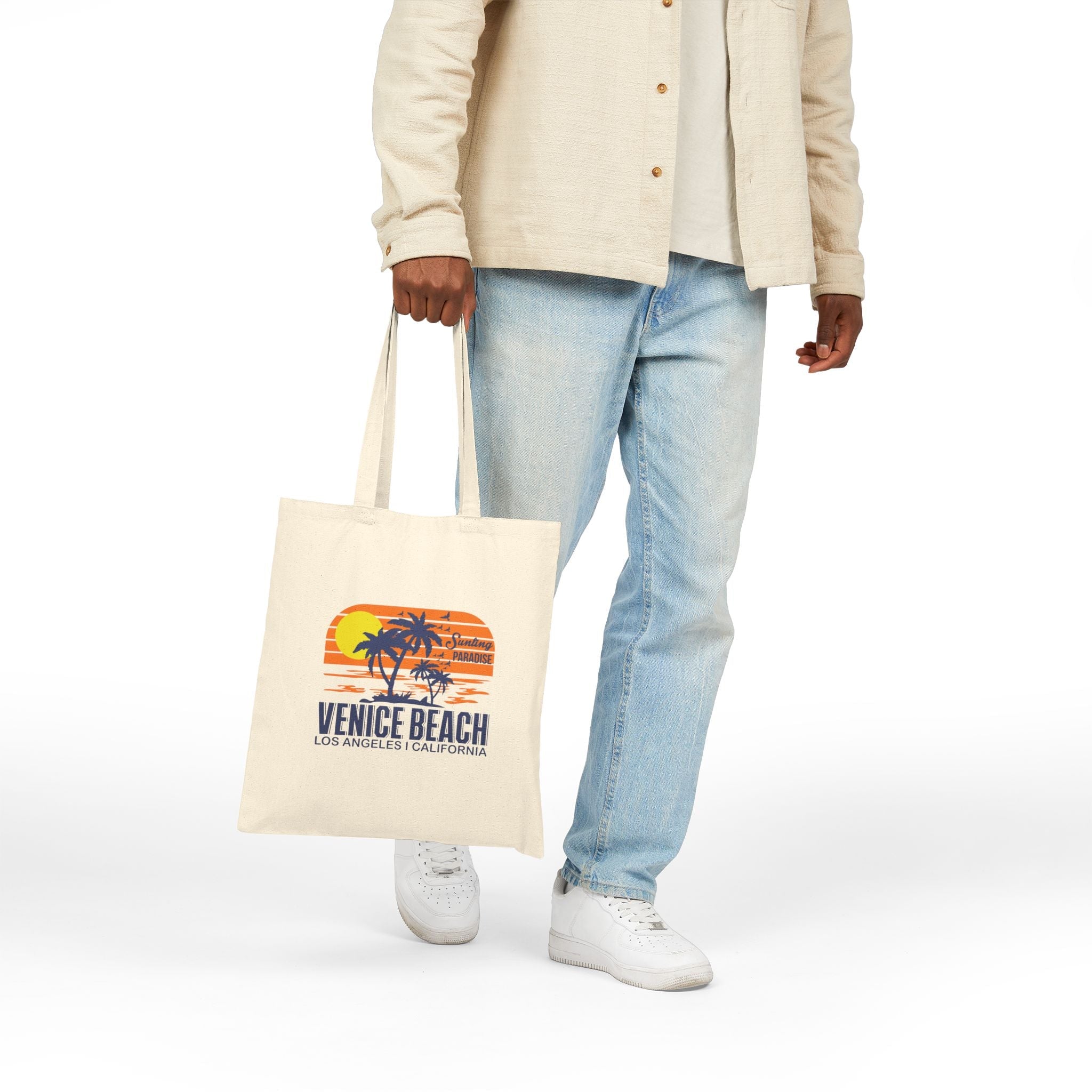 Venice Beach Surf Tote Canvas Beach Bag with Sunset Palm & Surfboard Design - Etna Gift