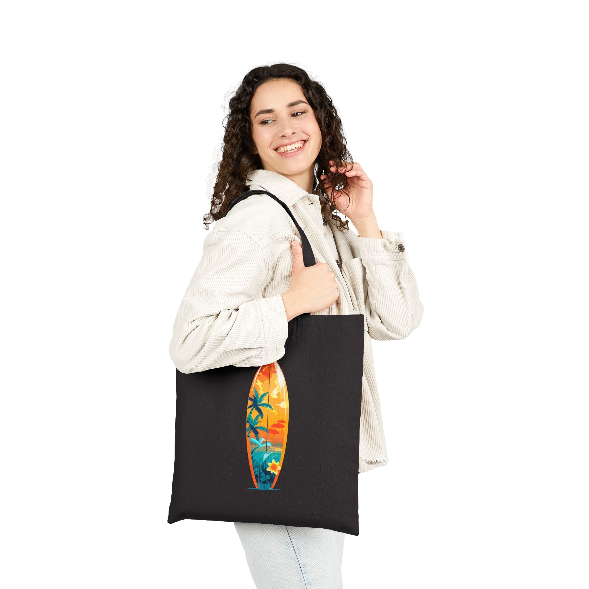 Venice Beach Surf Tote Canvas Beach Bag with Sunset Palm & Surfboard Design - Etna Gift