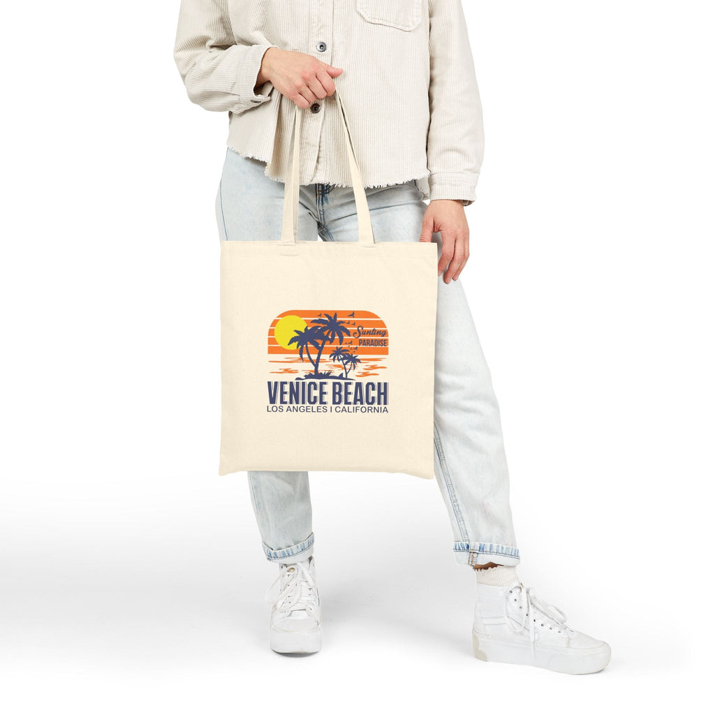 Venice Beach Surf Tote Canvas Beach Bag with Sunset Palm & Surfboard Design - Etna Gift
