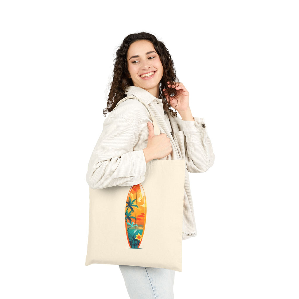 Venice Beach Surf Tote Canvas Beach Bag with Sunset Palm & Surfboard Design - Etna Gift
