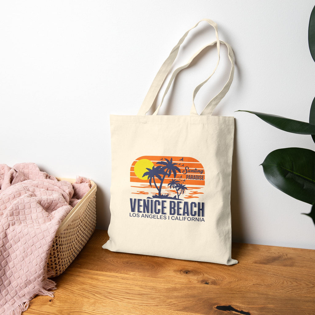 Venice Beach Surf Tote Canvas Beach Bag with Sunset Palm & Surfboard Design - Etna Gift