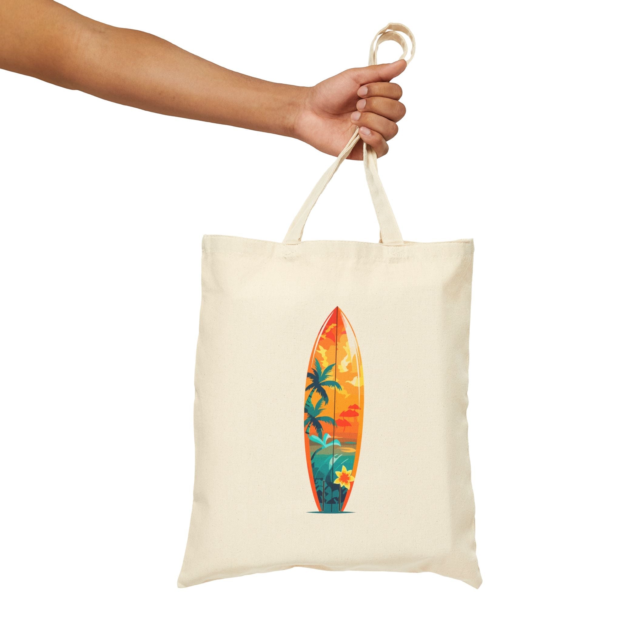 Venice Beach Surf Tote Canvas Beach Bag with Sunset Palm & Surfboard Design - Etna Gift