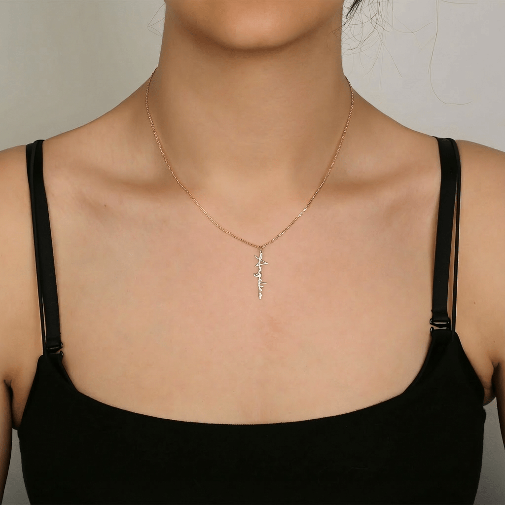 Vertical name necklace 925 sterling silver vertical model name necklace - Etna Gift